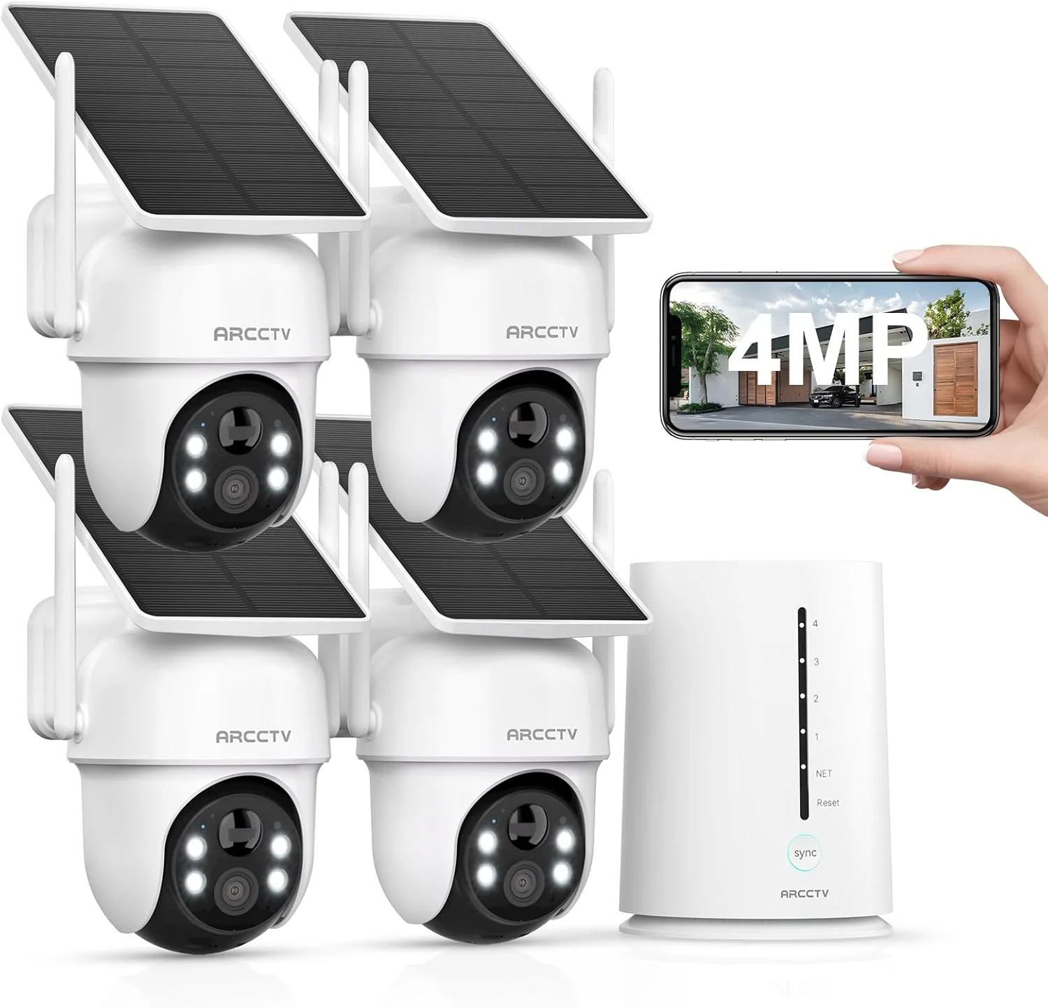 دوربین های امنیتی بی سیم ARCCTV برای فضای باز، کیت 4 دوربینه، سیستم دوربین امنیتی خورشیدی 4 مگاپیکسلی بی سیم با چرخش 360 درجه، دید در شب رنگی HD، تشخیص حرکت، کارت حافظه 64 گیگابایتی، بدون هزینه اشتراک ماهانه دوربین های امنیتی بی سیم ARCCTV برای فضای باز، کیت 4 دوربینه، سیستم دوربین امنیتی خورشیدی 4 مگاپیکسلی بی سیم با چرخش 360 درجه، دید در شب رنگی HD، تشخیص حرکت، کارت حافظه 64 گیگابایتی، بدون هزینه اشتراک ماهانه