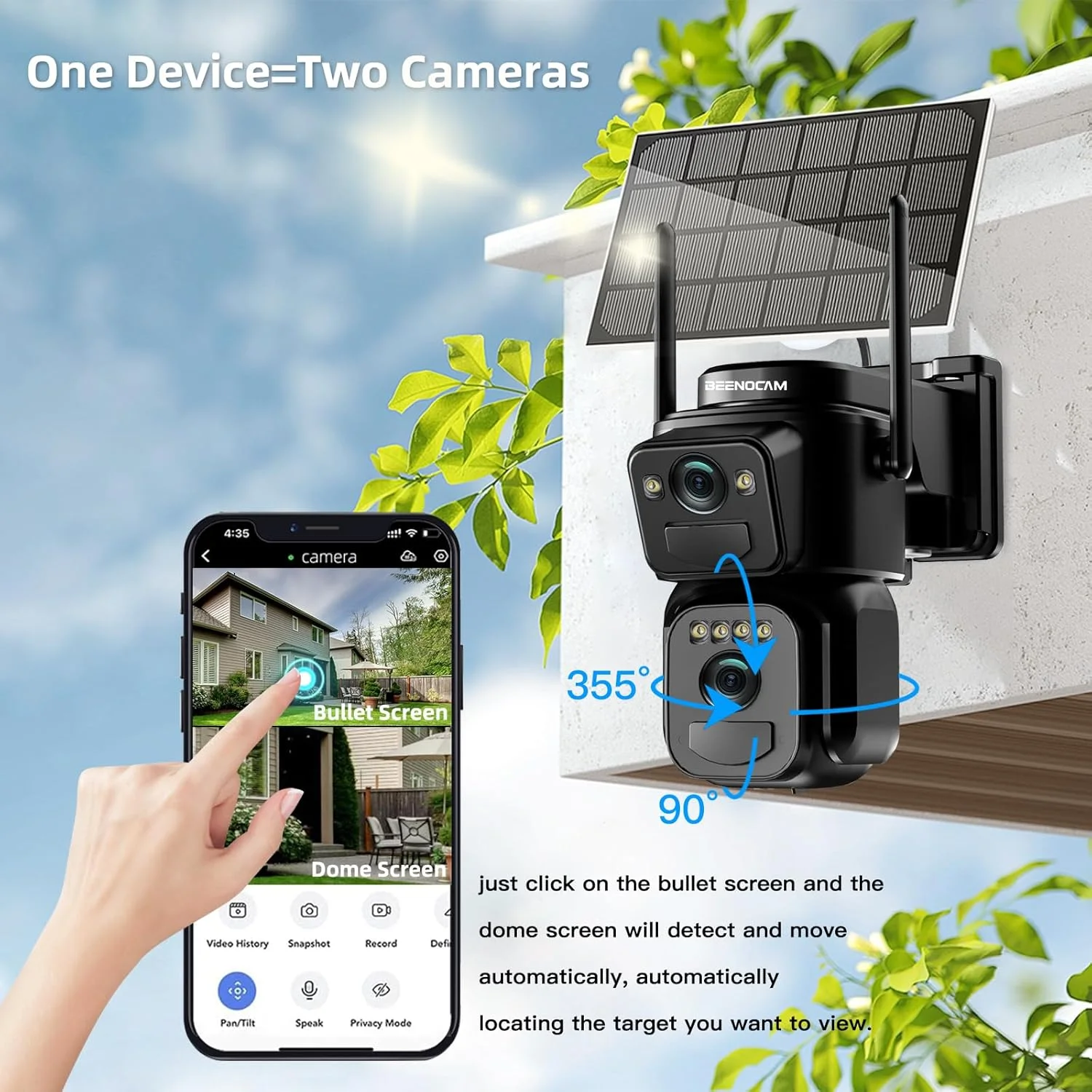 دوربین امنیتی خورشیدی 4K بیسیم BEENOCAM، دوربین های خورشیدی دو لنز 360 درجه PTZ برای امنیت خانه با دید در شب رنگی، تشخیص انسان PIR، ردیابی خودکار، آلارم نورافکن/آژیر، وای فای 2.4/5 گیگاهرتز دوربین امنیتی خورشیدی 4K بیسیم BEENOCAM، دوربین های خورشیدی دو لنز 360 درجه PTZ برای امنیت خانه با دید در شب رنگی، تشخیص انسان PIR، ردیابی خودکار، آلارم نورافکن/آژیر، وای فای 2.4/5 گیگاهرتز