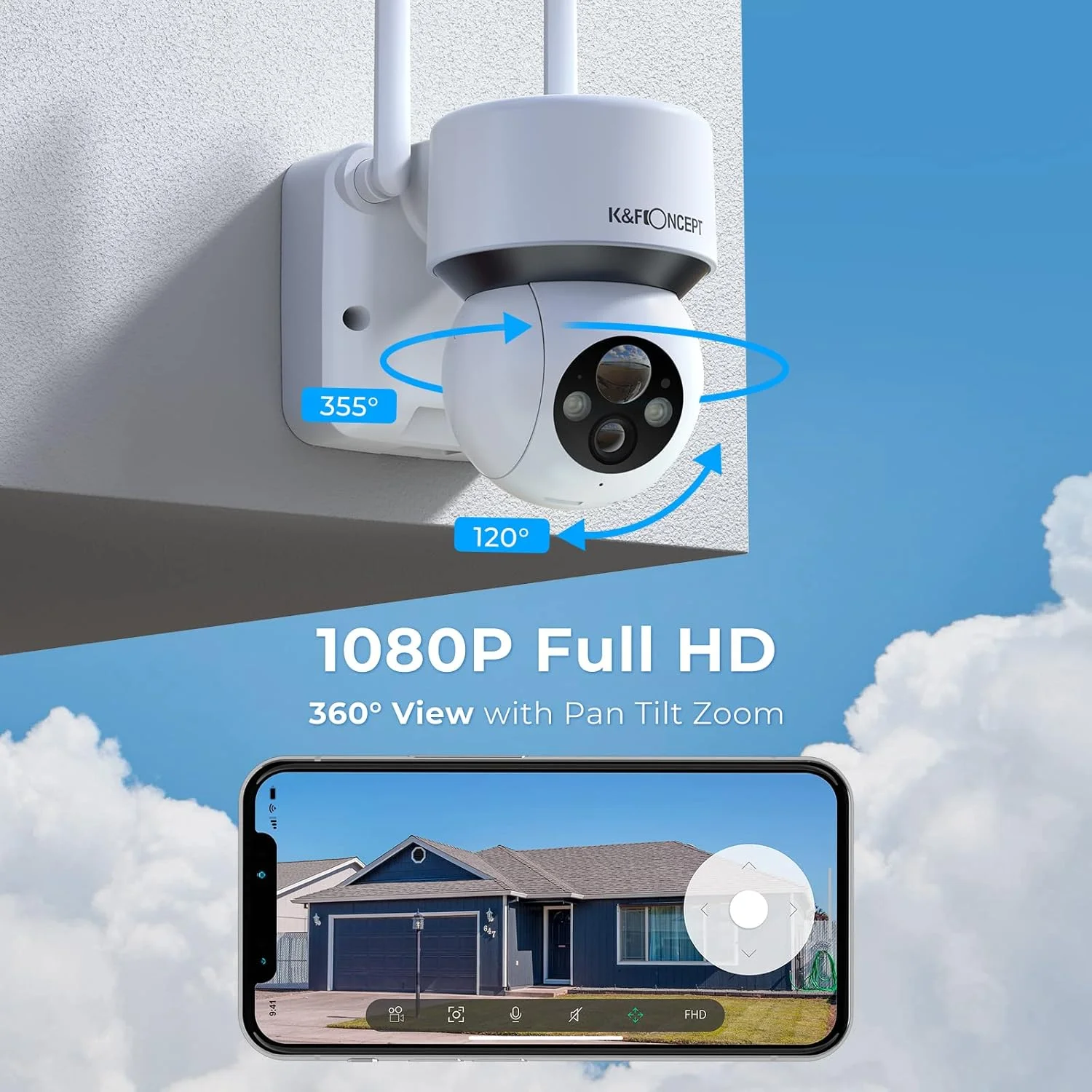 دوربین امنیتی خورشیدی بی سیم K&F Concept برای فضای باز، دوربین های خانگی PTZ WiFi با تشخیص حرکت و آژیر، دوربین نظارتی 1080P با باتری خورشیدی با دید در شب رنگی، صدای دو طرفه دوربین امنیتی خورشیدی بی سیم K&F Concept برای فضای باز، دوربین های خانگی PTZ WiFi با تشخیص حرکت و آژیر، دوربین نظارتی 1080P با باتری خورشیدی با دید در شب رنگی، صدای دو طرفه