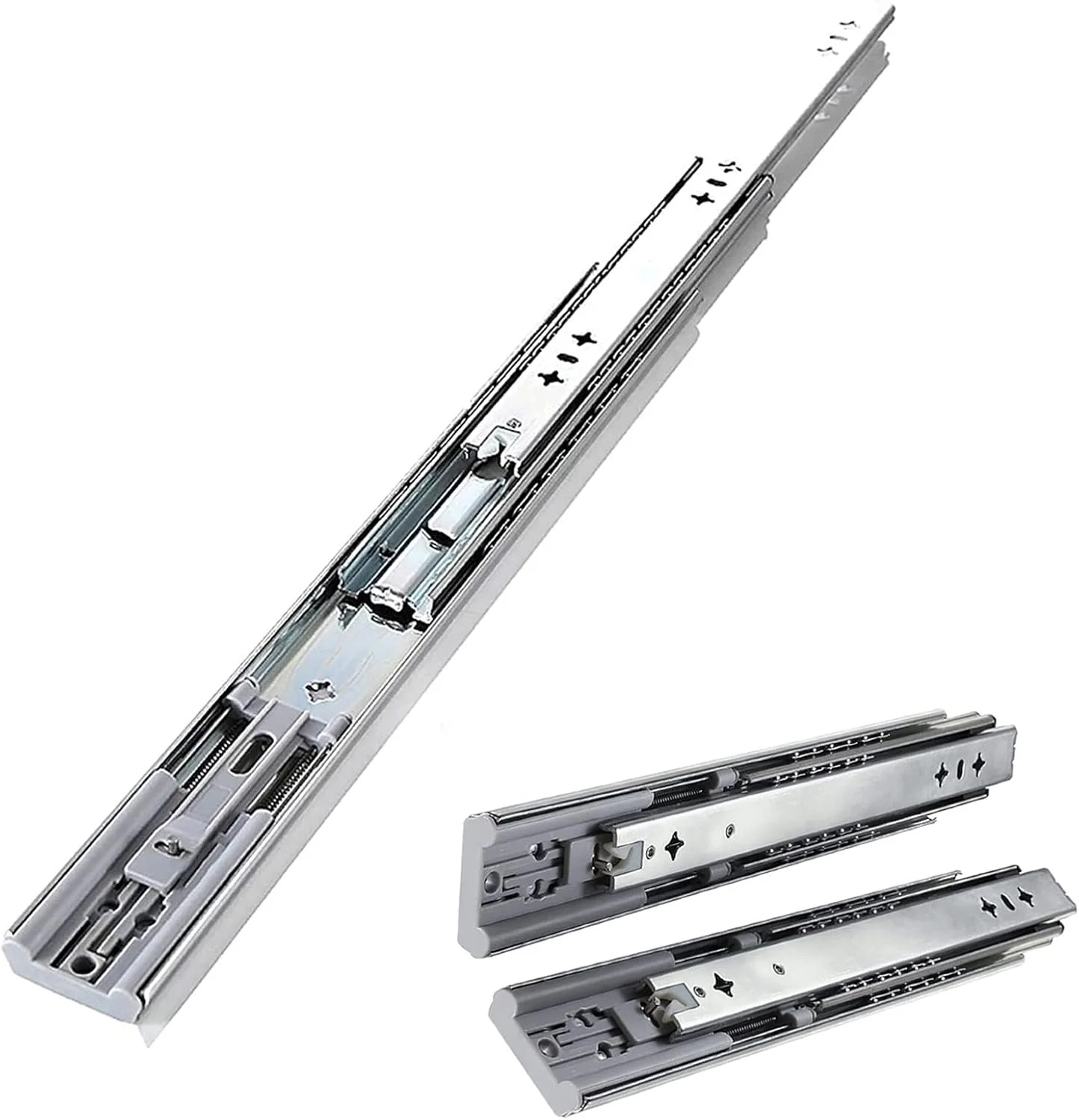 ریل کشو آرام بند برای کابینت آشپزخانه، 1 جفت ریل کشویی سنگین با ظرفیت بار 45 کیلوگرم، راهنمای بلبرینگ با باز شدن کامل، برای پاتختی، ریل کشویی کمد لباس (2 عدد 550 میلی متر (22 اینچ))