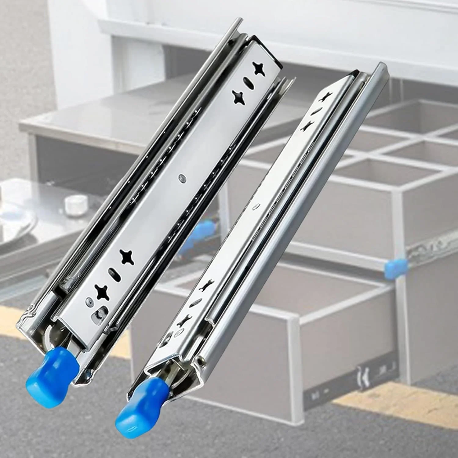 ریل کشو سنگین با قفل، ریل افزایش طول میز، ریل افزایش طول کامل میز، آرام بند مخفی، نصب جانبی، برای میز تحریر، میز کار، میز ناهارخوری (یک جفت)