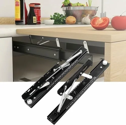 ریل کشو میز بالابر، ریل های مخفی کشو با مکانیزم آرام بند، ریل های کشو سنگین وزن قابل گسترش نصب شده در کنار برای میز ناهارخوری و میز تحریر