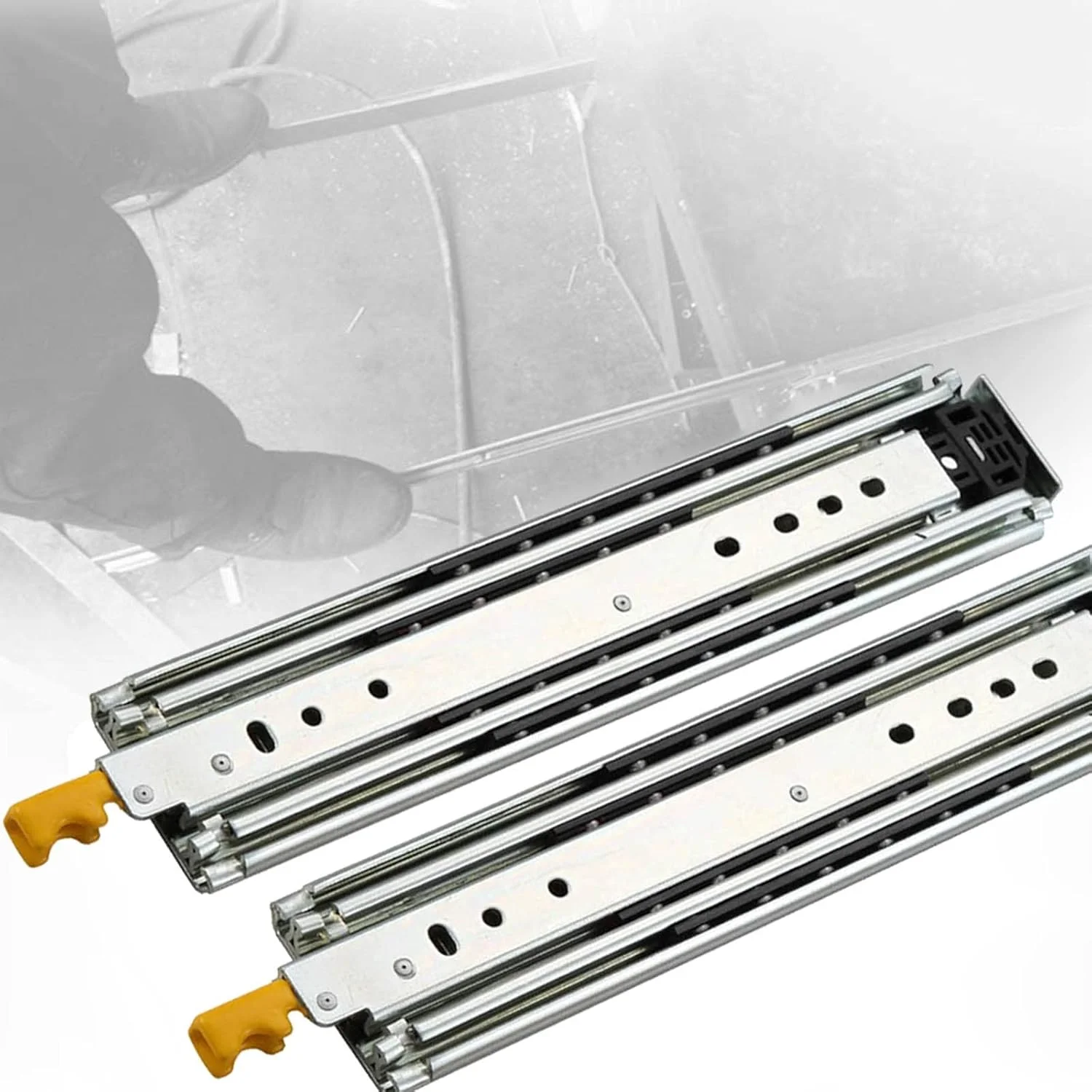 ریل کشویی سنگین با قفل، ریل کشویی بلبرینگ با بازشوندگی کامل، 40 42 44 46 48 50 52 54 56 58 60 اینچ، ظرفیت بار 440 پوند نصب جانبی، 1 جفت (تک رنگ 1150MM(46 اینچ))