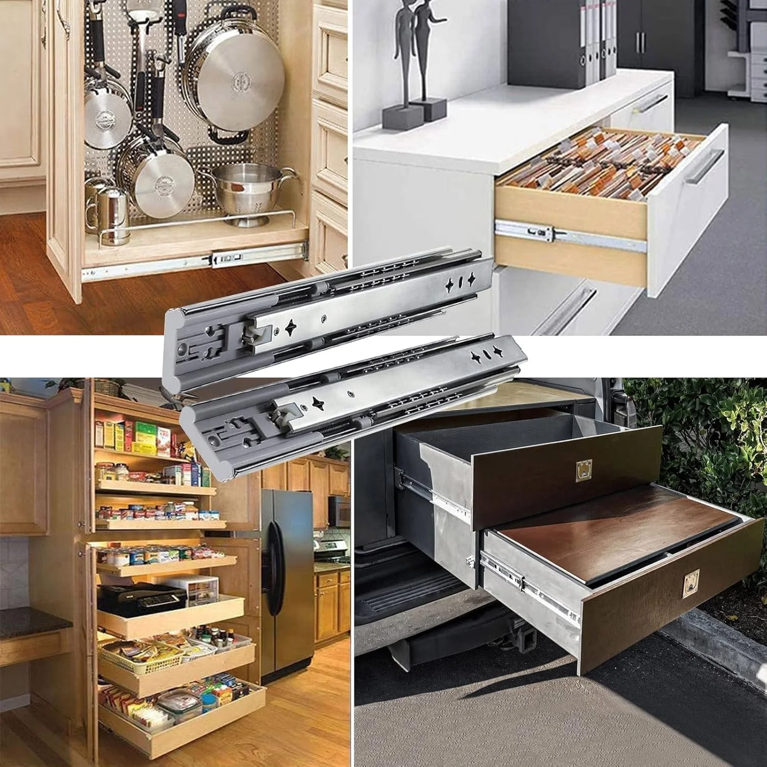 ریل کشو آرام بند برای کابینت آشپزخانه، 1 جفت ریل کشویی سنگین با ظرفیت بار 45 کیلوگرم، راهنمای بلبرینگ با باز شدن کامل، برای پاتختی، ریل کشویی کمد لباس (2 عدد 550 میلی متر (22 اینچ))