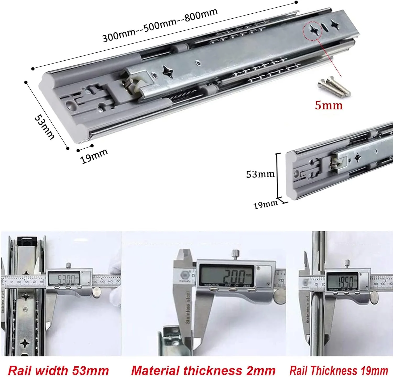 ریل کشو آرام بند برای کابینت آشپزخانه، 1 جفت ریل کشویی سنگین با ظرفیت بار 45 کیلوگرم، راهنمای بلبرینگ با باز شدن کامل، برای پاتختی، ریل کشویی کمد لباس (2 عدد 550 میلی متر (22 اینچ))