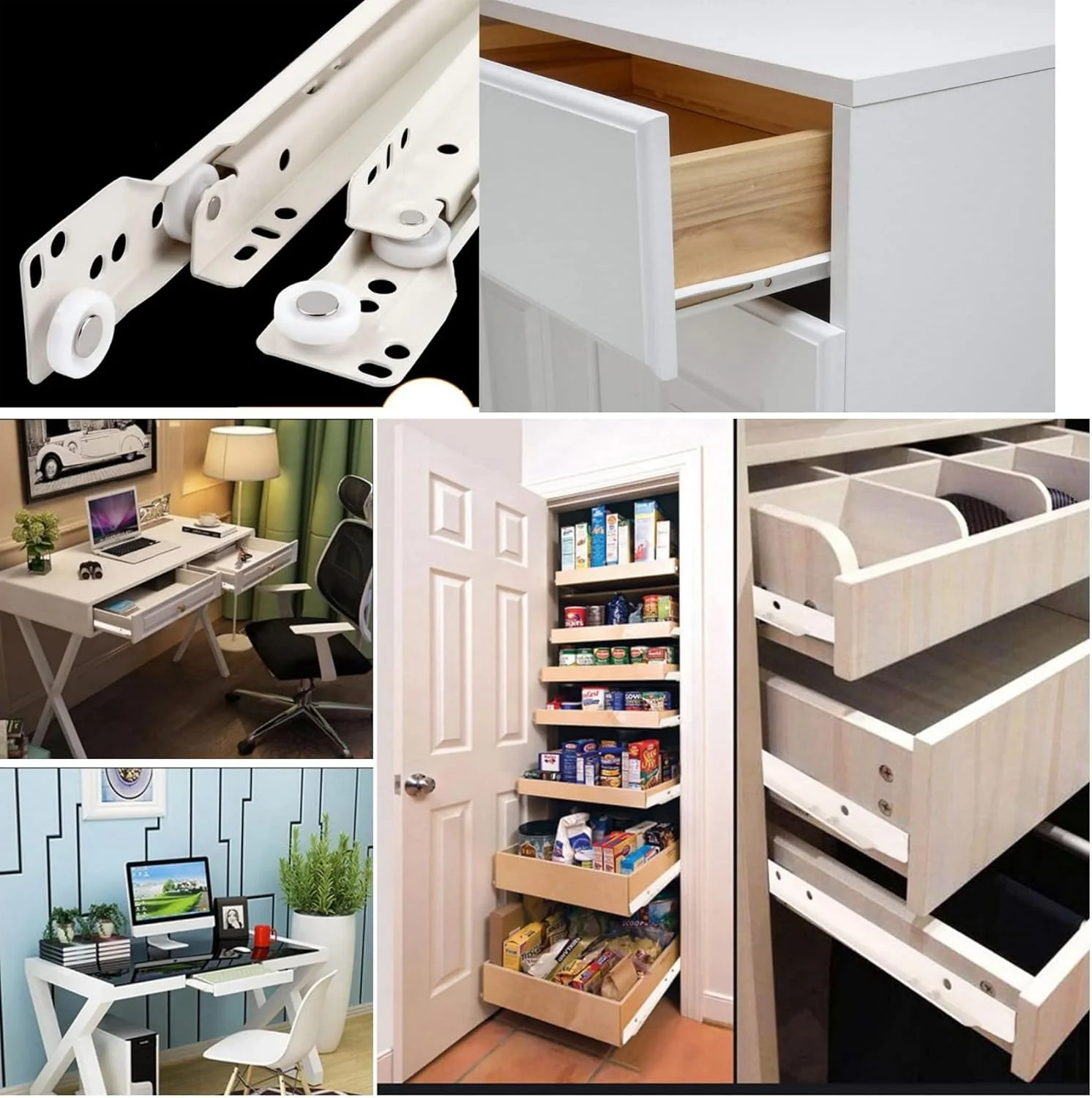 ریل کشو کابینت رویال آپکس برای میز کامپیوتر و کابینت لباس با چرخ، رنگ سفید (14 اینچ)