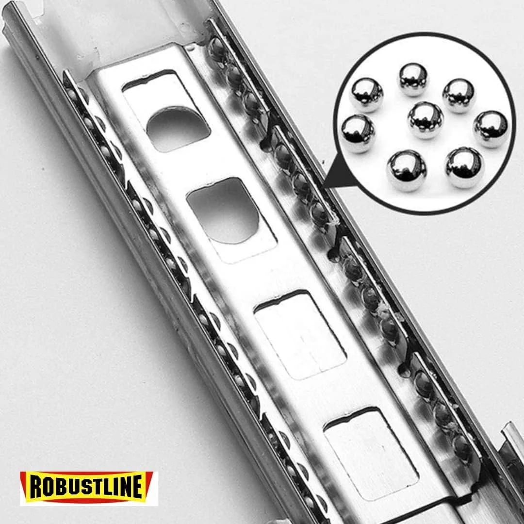 ریل کشو تلسکوپی دو تکه فول اکستنشن با مکانیزم آرام بند و بلبرینگ فولادی Robustline (نصب جانبی) - ظرفیت بار بالا (ضخامت 17 میلی متر، 12 اینچ)