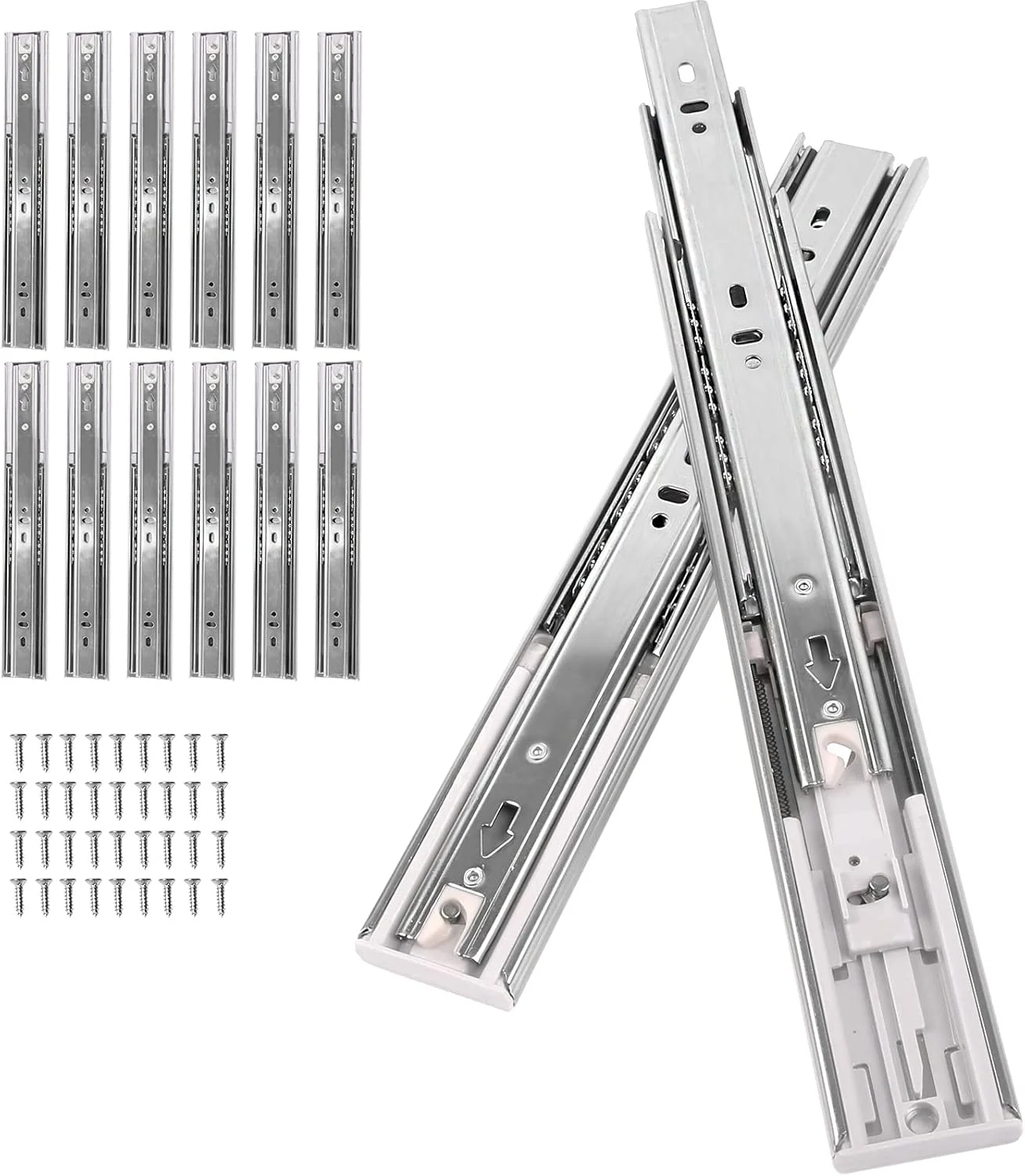 ریل کشو آرام بند Pofozer، ریل کشو 45 سانتی متر، 6 جفت ریل کشو کابینت، ریل کشو بلبرینگ دار با باز شدن کامل 3 قسمتی، صدای کم، تحمل وزن 45 کیلوگرم