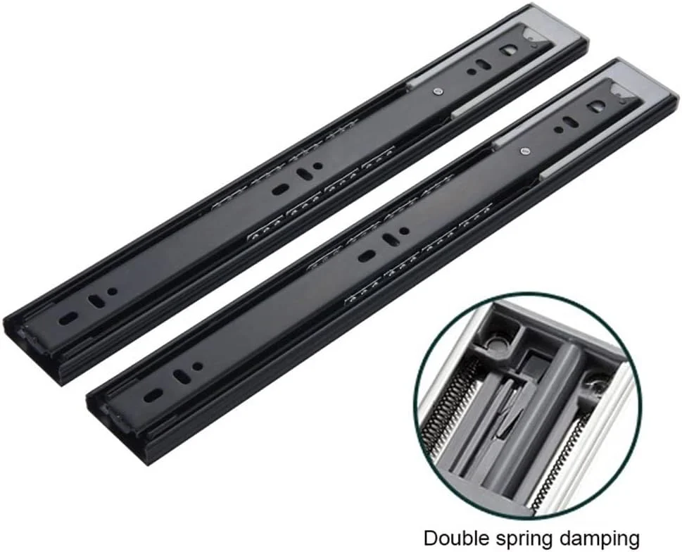 ریل کشویی سه تیکه ریباند، بلبرینگ دار، مناسب کشو کابینت، مشکی، مقاوم، ظرفیت بار 45 کیلوگرم، یک جفت