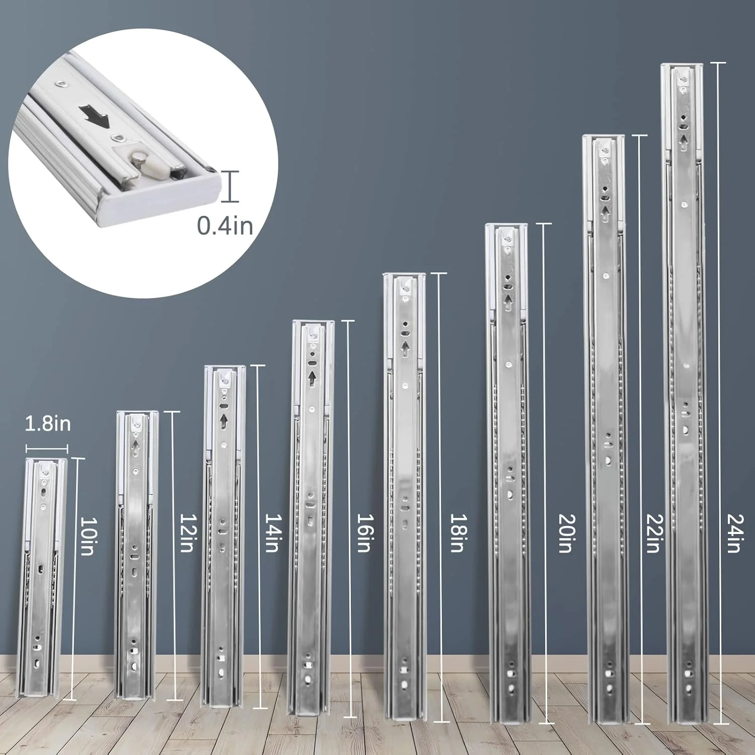 ریل کشو آرام بند Pofozer، ریل کشو 45 سانتی متر، 6 جفت ریل کشو کابینت، ریل کشو بلبرینگ دار با باز شدن کامل 3 قسمتی، صدای کم، تحمل وزن 45 کیلوگرم