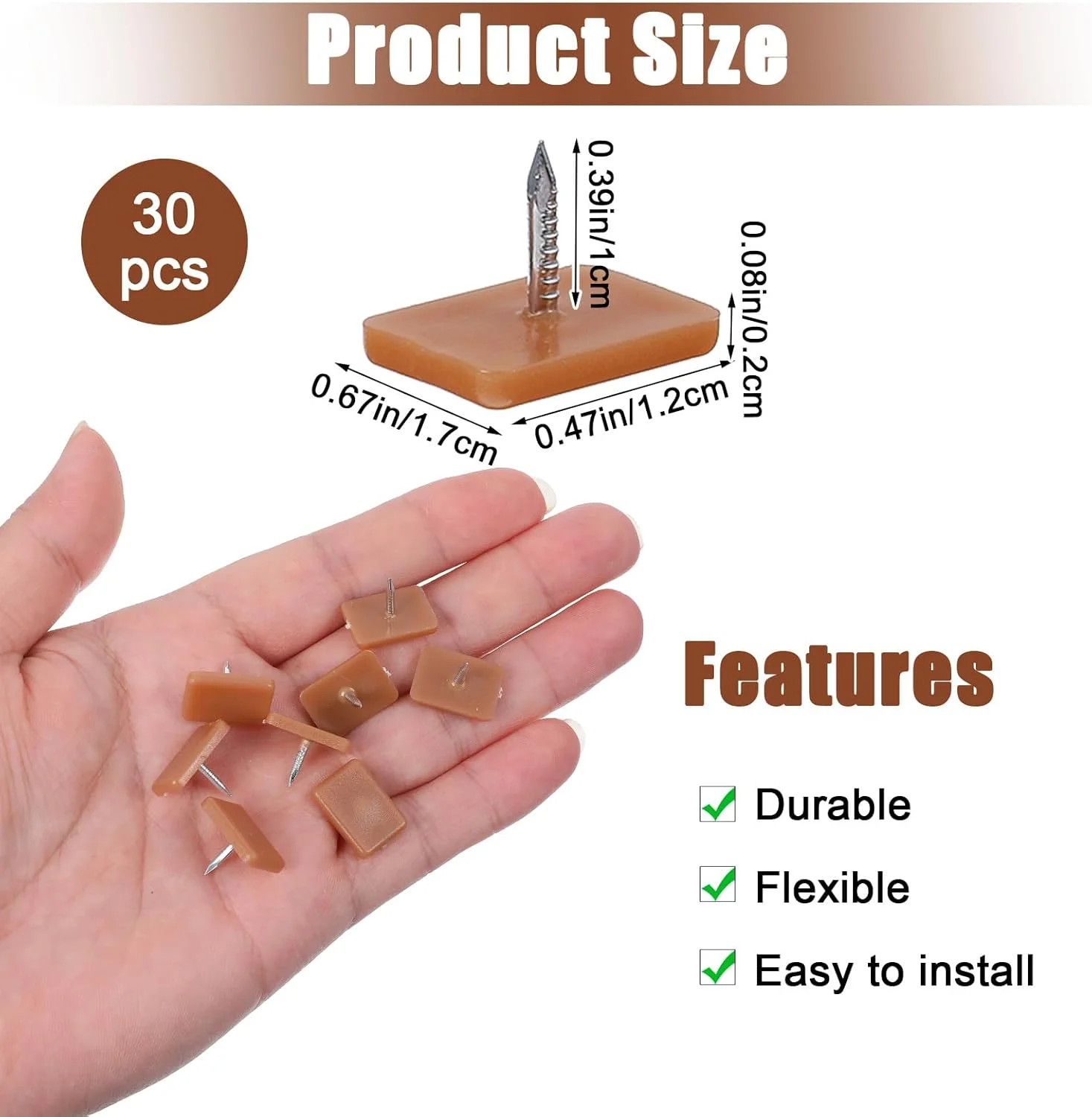 لغزنده های کشو با میخ، 30 عدد لغزنده و راهنمای پلاستیکی کشو 17x12 میلی متر مربع، لغزنده های میخ دار با جعبه شفاف برای تعمیر کمد، رفع کشوها و بازگرداندن حرکت روان برای مبلمان (قهوه ای)