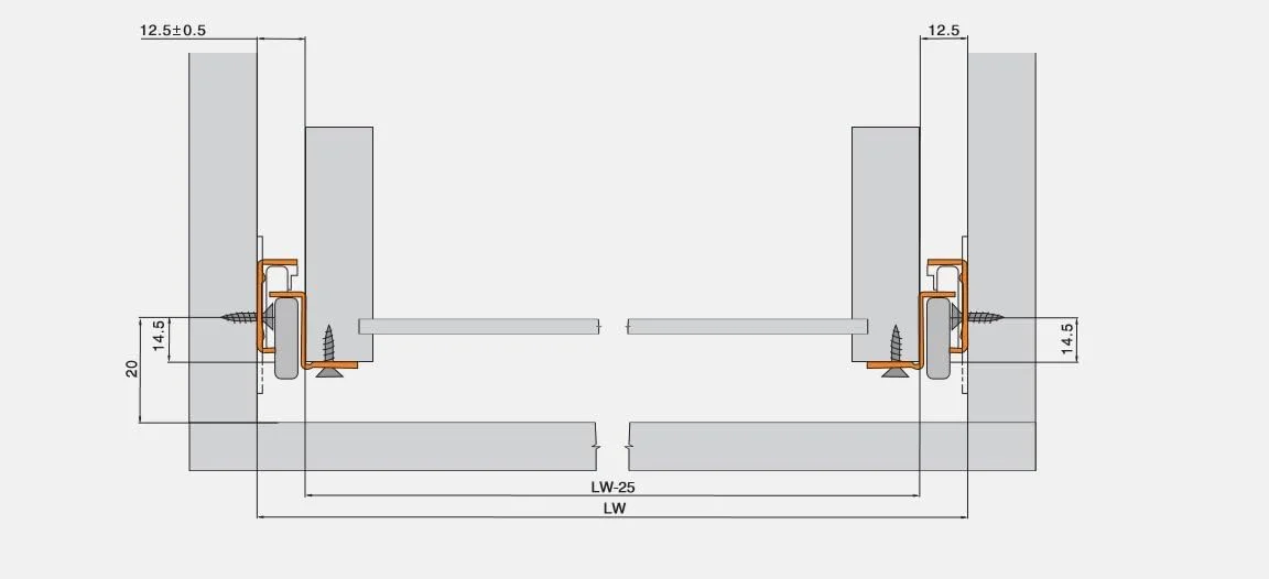 ریل کشویی زیرین فلزی سفید رنگ REJS، سایز 450 میلی متر