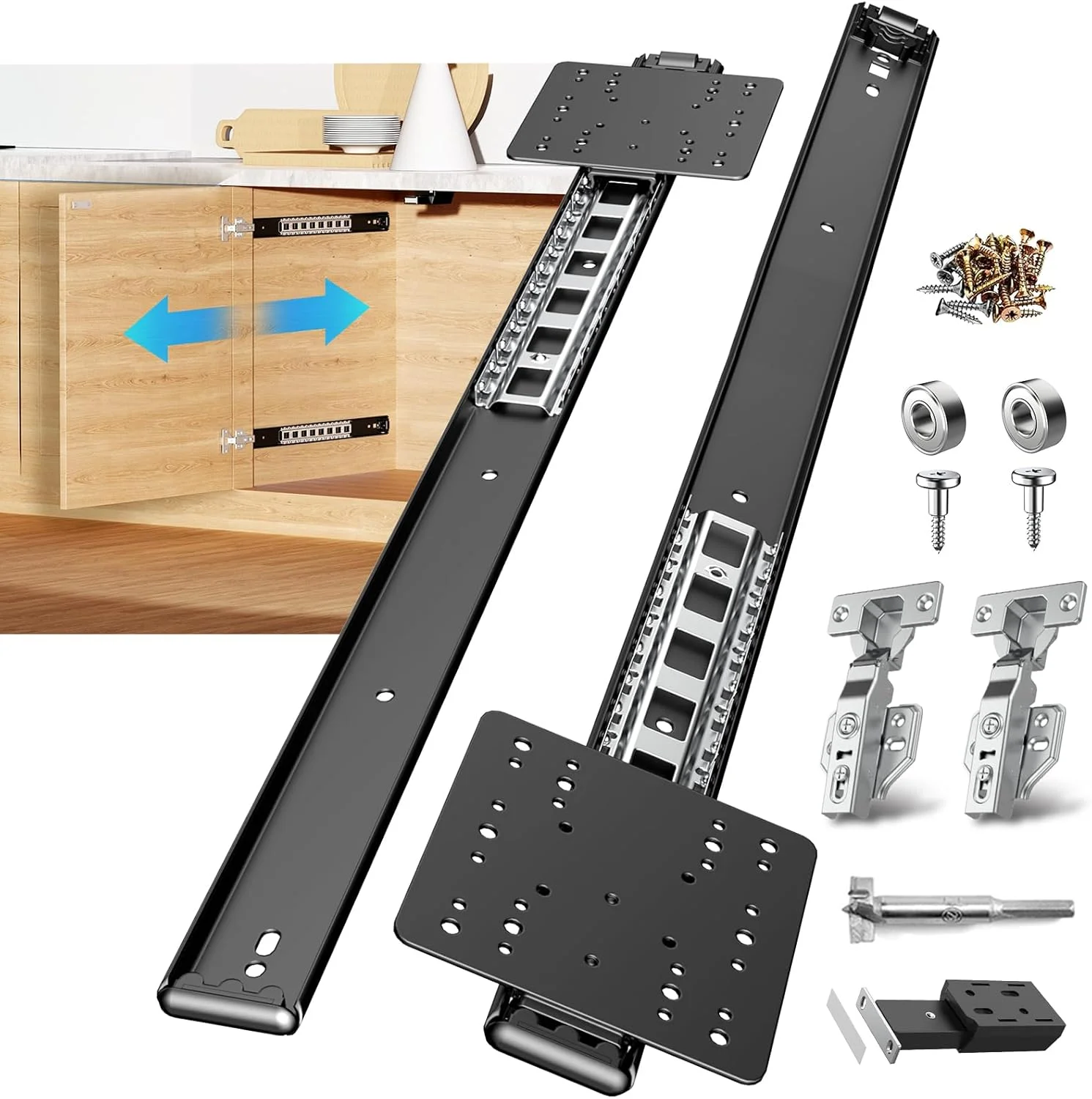 لغزنده درب پاکتی، سخت افزار لغزنده درب محوری با قفل مغناطیسی فشاری-کششی برای درب های کابینت و درب های داخلی (4 عدد، 60 سانتی متر)