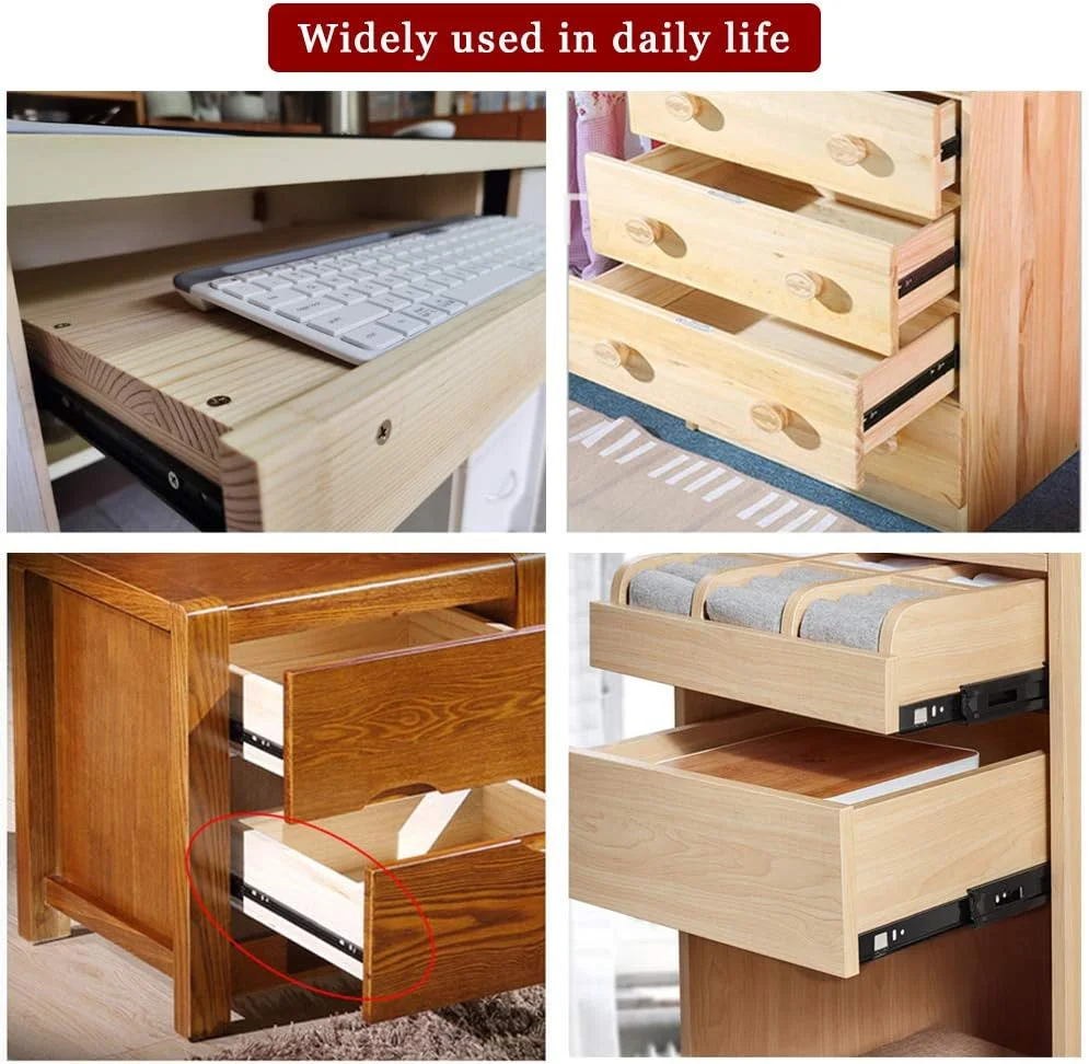 4 عدد ریل کشو کابینت - ریل های سنگین 400 میلی متر - ریل کشویی فلزی مشکی - نصب جانبی - بی صدا و پایدار، بادوام - ریل کشو بلبرینگ با خروج کامل (350 میلی متر (14 اینچ))