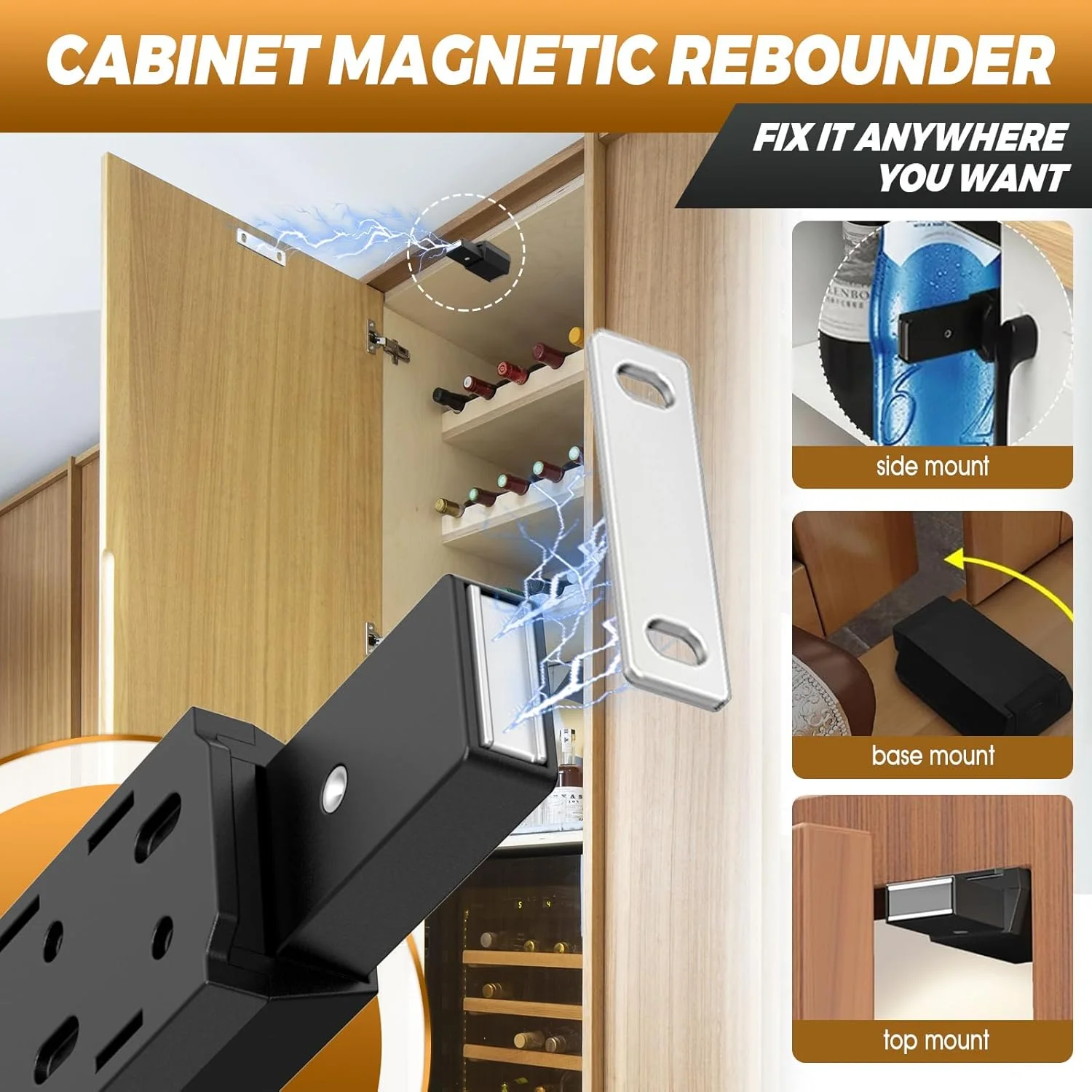 لغزنده درب پاکتی، سخت افزار لغزنده درب محوری با قفل مغناطیسی فشاری-کششی برای درب های کابینت و درب های داخلی (4 عدد، 60 سانتی متر)