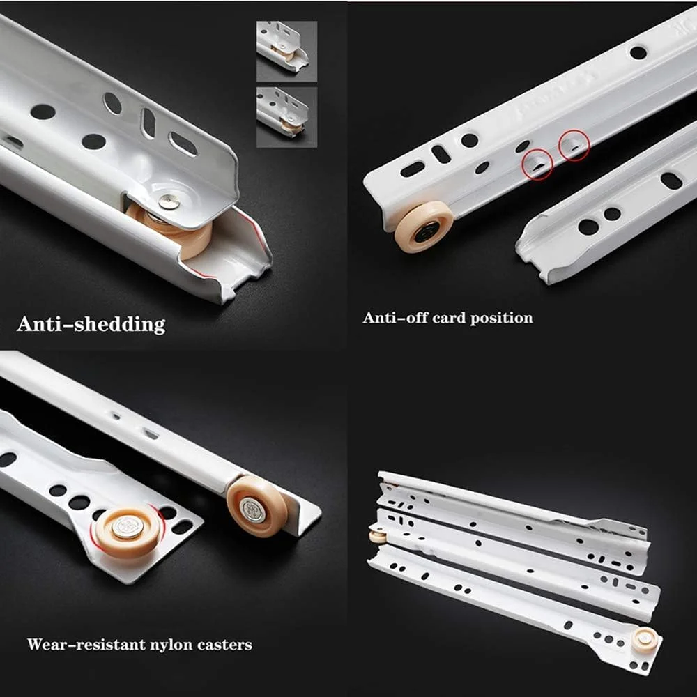 ریل کشو کابینت پوکر مناسب میز کامپیوتر و کمد لباس با چرخ رنگ سفید (16 اینچ) ریل کشو کابینت پوکر مناسب میز کامپیوتر و کمد لباس با چرخ رنگ سفید (16 اینچ)