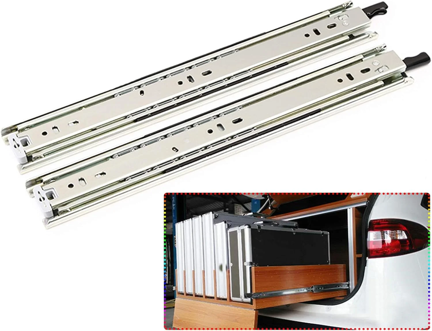 ریل کشو فلزی NOPQRST با بازشوندگی کامل، مناسب کشوهای سنگین کابینت، طول 250/500/750/1000 میلی‌متر، ظرفیت بار 68 کیلوگرم (طول 700 میلی‌متر)