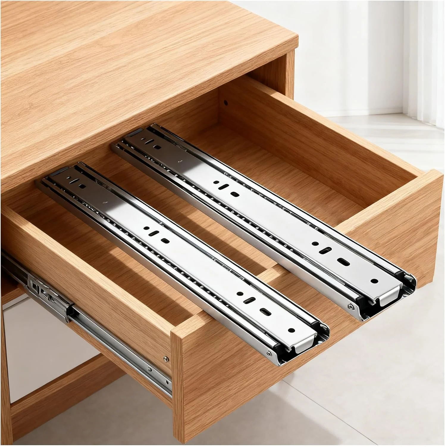 یک جفت ریل کشو سنگین - ریل های کشویی با حرکت کامل، نصب جانبی، بلبرینگ دار مناسب کمد و دراور (45 سانتی متر)