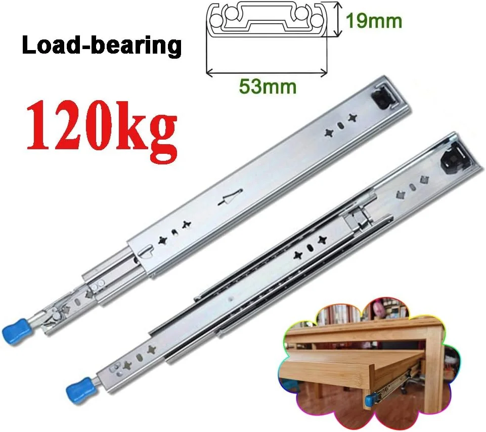 ریل کشو سنگین NOPQRST، سه تایی، بلبرینگ دار، بازشوندگی کامل، شیاردار با قفل، ظرفیت بار سنگین 120 کیلوگرم (550 میلی متر/22 اینچ)