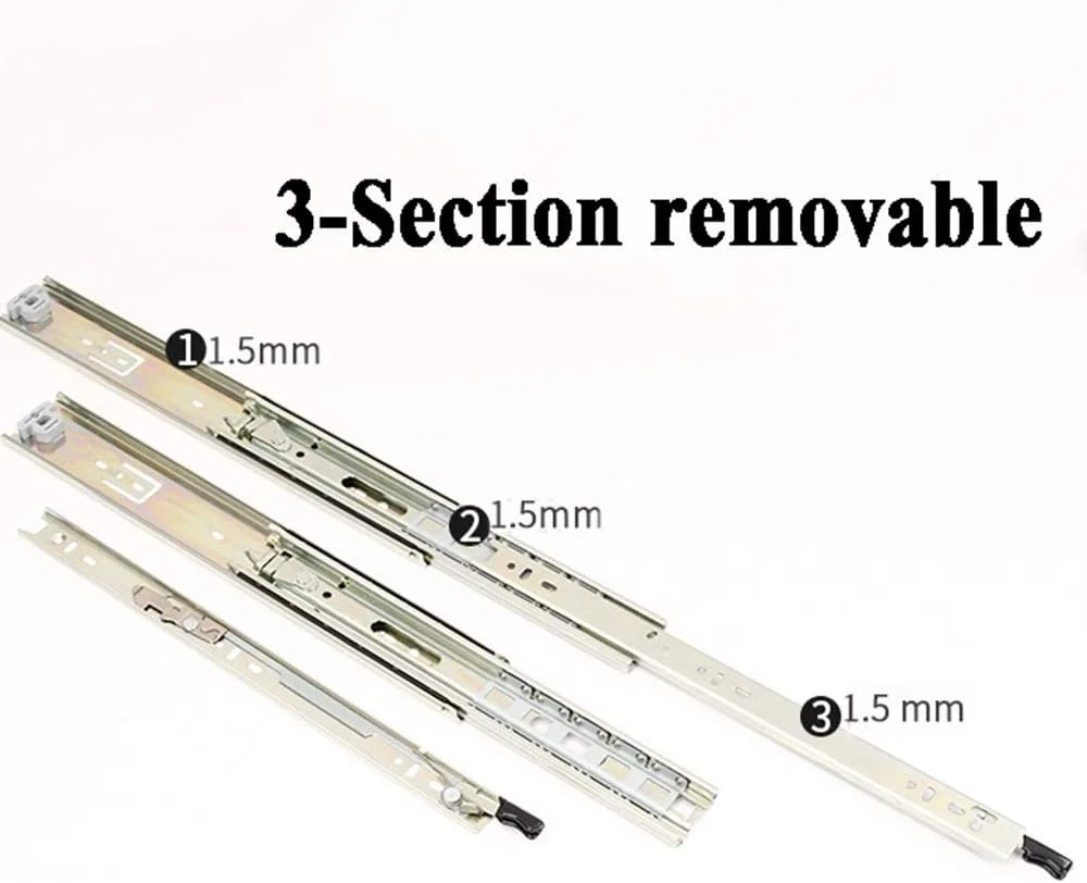 ریل کشو فلزی NOPQRST با بازشوندگی کامل، مناسب کشوهای سنگین کابینت، طول 250/500/750/1000 میلی‌متر، ظرفیت بار 68 کیلوگرم (طول 700 میلی‌متر)