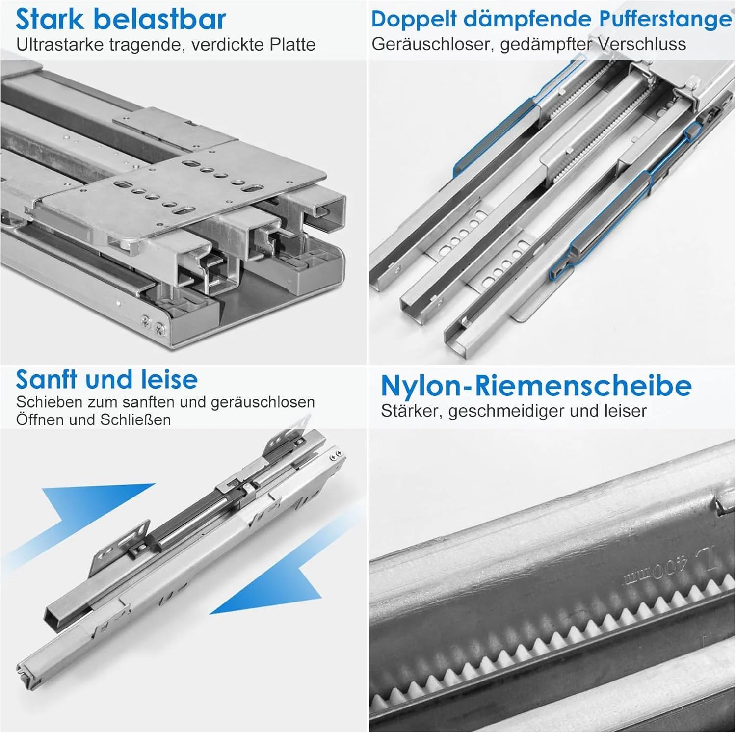 ریل کشو بالا و پایین، ریل های با کارایی بالا برای کابینت های آشپزخانه قابل افزایش، راهنمای کشو میرایی، ریل های اکستنشن مخفی، تحمل بار 60 کیلوگرمی با بسته شدن نرم (375 میلی متر / 16 اینچ)