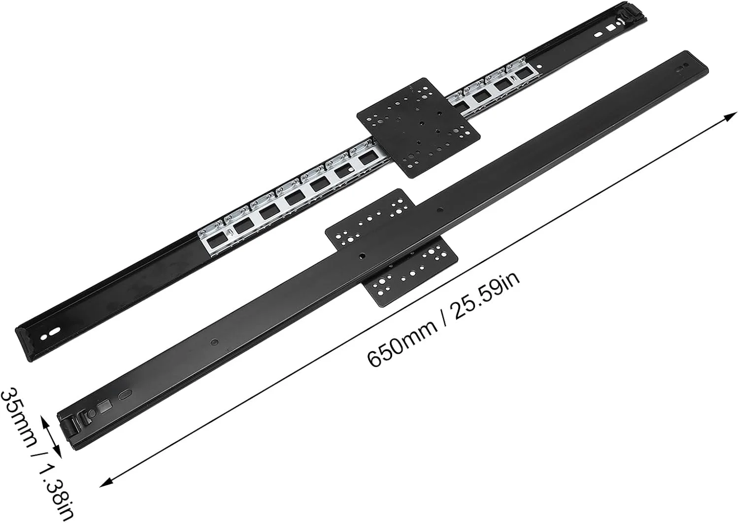 ریل کشو OVAQUIXI، یک جفت 650 میلی‌متری، دو تکه، نصب جانبی، بلبرینگ مشکی، مناسب برای کابینت دیواری، کابینت تلویزیون، درب مخفی، عرض 35 میلی‌متر