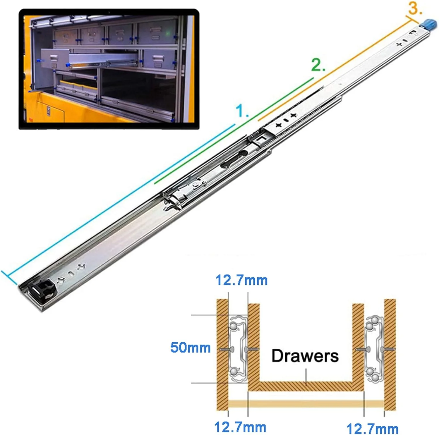 ریل کشویی تلسکوپی بلبرینگ دار با قفل NOPQRST با قابلیت باز شدن کامل طول 10/12/14/16/18/20/22/24/26/28/30/32/34/36/38/40 اینچ (38 اینچ/950 میلی متر) ریل کشویی تلسکوپی بلبرینگ دار با قفل NOPQRST با قابلیت باز شدن کامل طول 10/12/14/16/18/20/22/24/26/28/30/32/34/36/38/40 اینچ (38 اینچ/950 میلی متر)