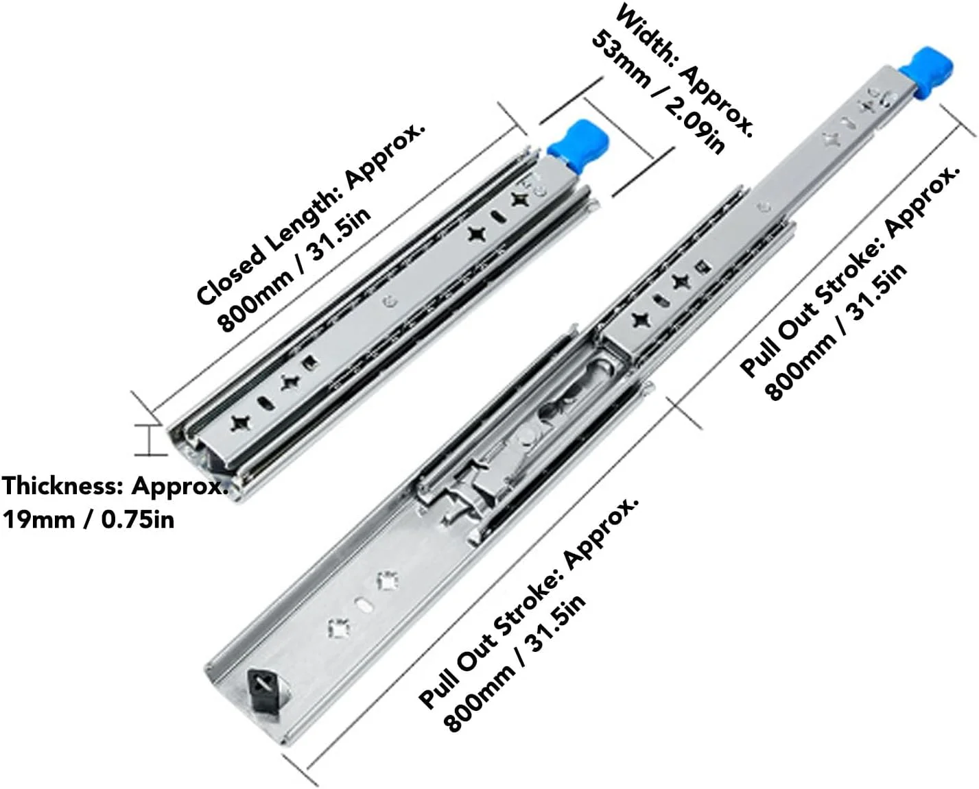 NDNCZDHC یک جفت ریل کشو بلبرینگی 32 اینچی، عرض 53 میلیمتر / 2.09 اینچ با آببندی آبی، تحمل بار 120 کیلوگرم، ریل کشو سه تایی با باز شدن کامل NDNCZDHC یک جفت ریل کشو بلبرینگی 32 اینچی، عرض 53 میلیمتر / 2.09 اینچ با آببندی آبی، تحمل بار 120 کیلوگرم، ریل کشو سه تایی با باز شدن کامل