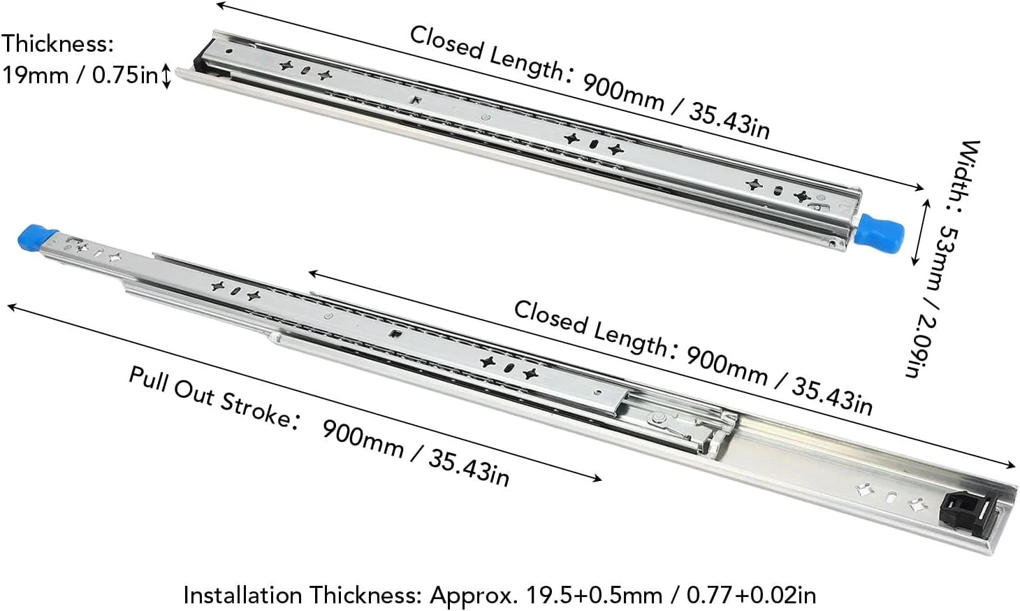 NDNCZDHC یک جفت ریل کشویی سنگین، تحمل بار 120 کیلوگرم، طول 900 میلی متر، نصب جانبی برای کابینت