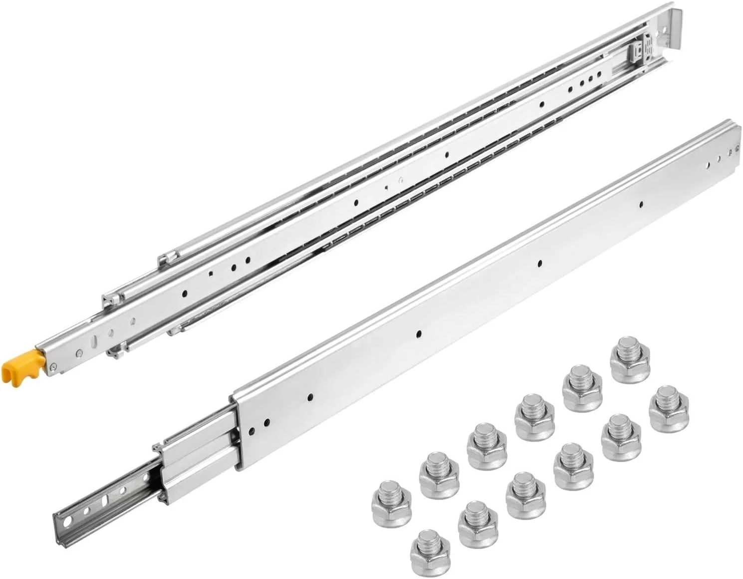 ریل کشویی قفلدار 18 تا 60 اینچ، بلبرینگ 500 پوندی، ریل راهنمای سه تایی، بازشوندگی کامل، مناسب کشوهای صنعتی سنگین، عرض 76 میلیمتر، 34 اینچ، نقرهای (نقرهای 24 اینچ) ریل کشویی قفلدار 18 تا 60 اینچ، بلبرینگ 500 پوندی، ریل راهنمای سه تایی، بازشوندگی کامل، مناسب کشوهای صنعتی سنگین، عرض 76 میلیمتر، 34 اینچ، نقرهای (نقرهای 24 اینچ)