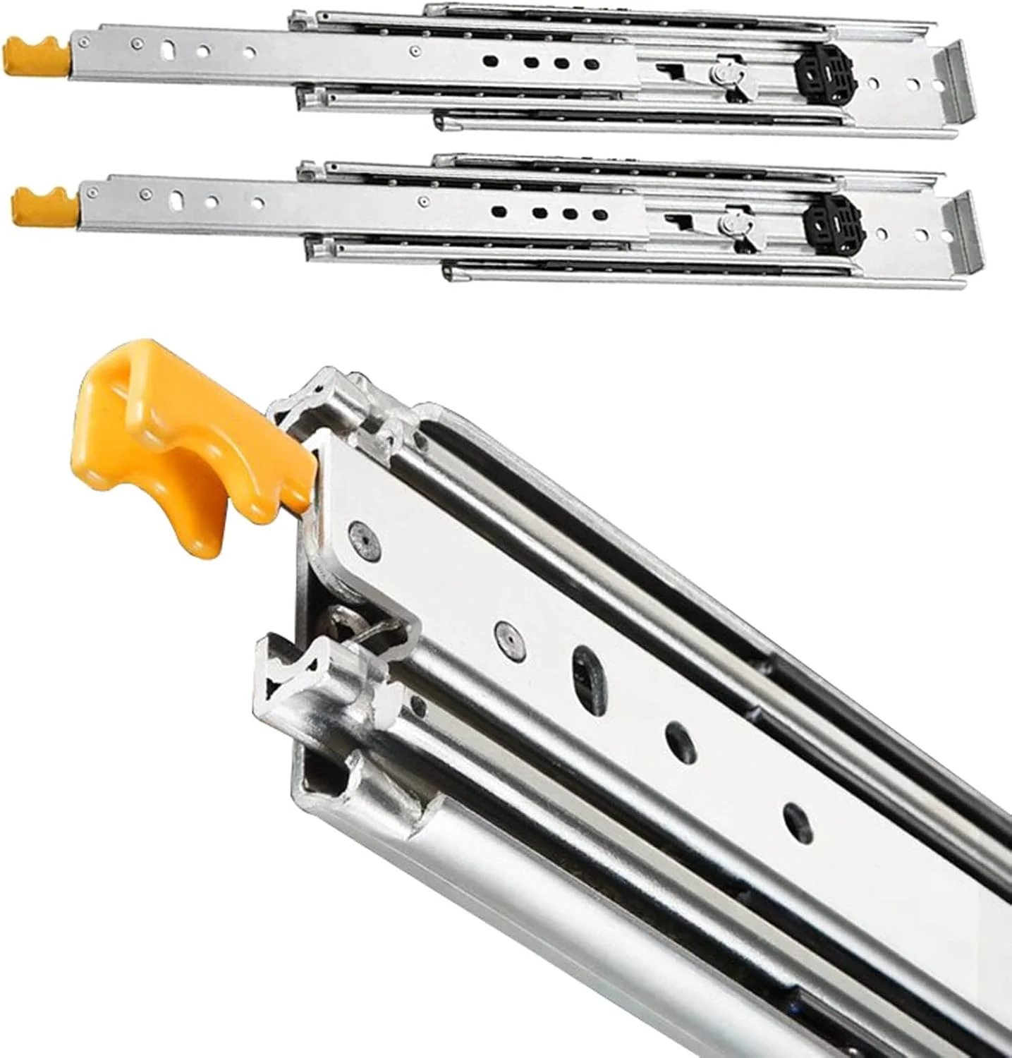 دو عدد ریل کشویی قفل‌دار سنگین، ریل کشویی فلزی فولادی با قابلیت باز شدن کامل، نصب جانبی 40 اینچ 48 اینچ 56 اینچ 64 اینچ 72 اینچ 80 اینچ، ظرفیت بار 400 پوند، برای تجهیز مجدد موتورخانه/قفسه‌های کشویی (72 اینچ (180 سانتی‌متر))