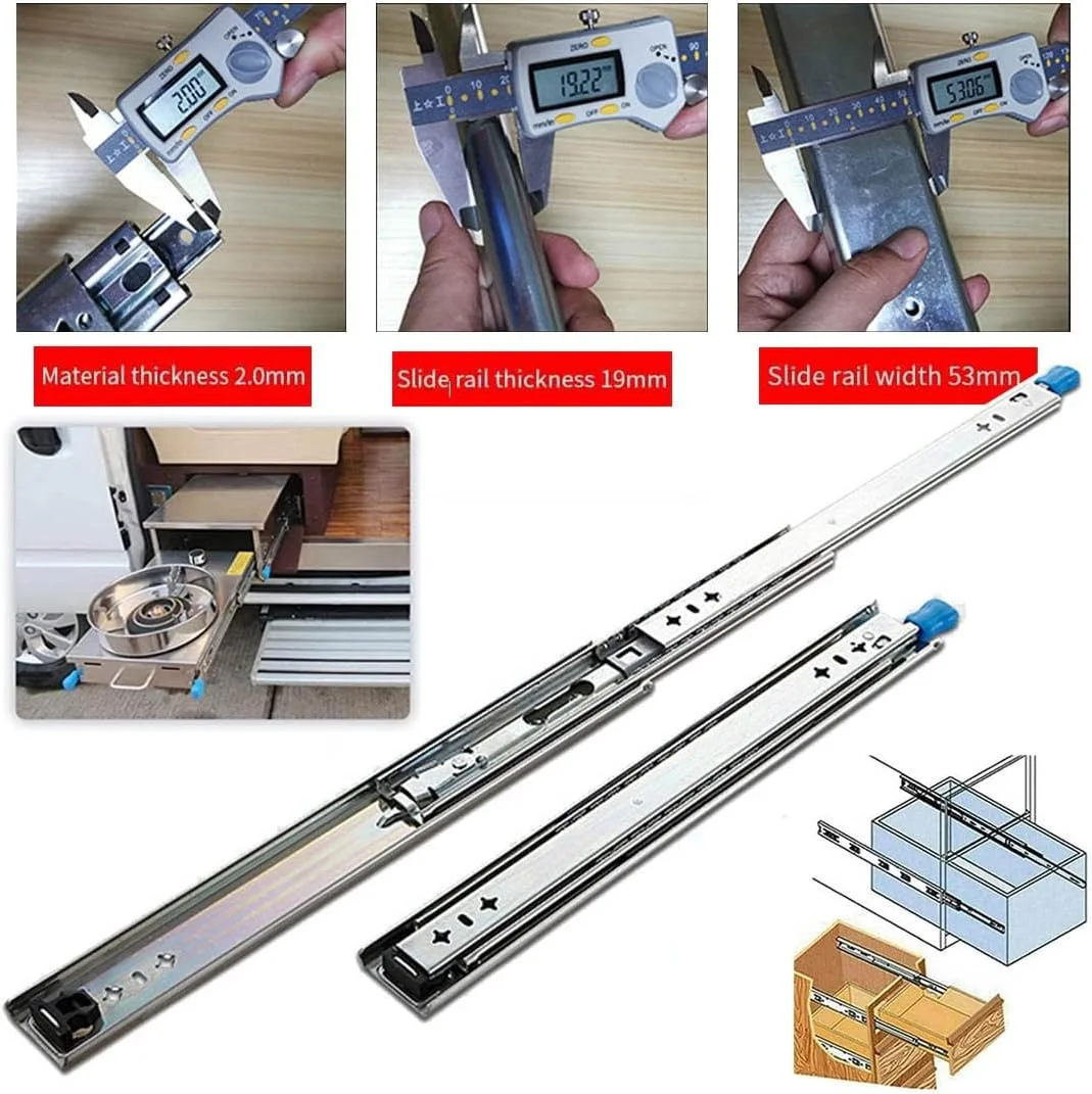ریل کشویی قفل دار، سه تکه با باز شدن کامل، ریل کشویی بلبرینگ سنگین، نصب جانبی برای کابینت ها، کابینت ابزار و تجهیزات بزرگ)) (46 اینچ (1150 میلی متر))