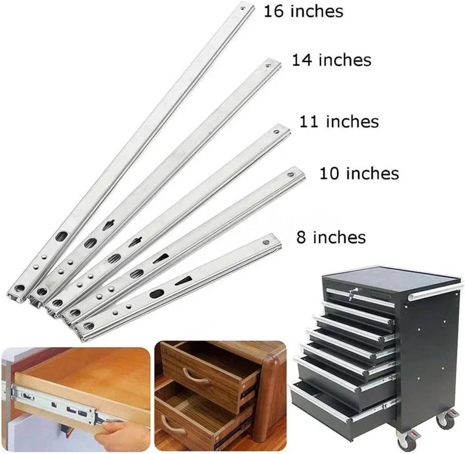 ریل کشویی توپی فولادی دو قسمتی باریک، 17 میلی‌متری، ریل کشویی توپی دو تایی، مناسب برای کابینت‌ها و کشوها، 406 میلی‌متر