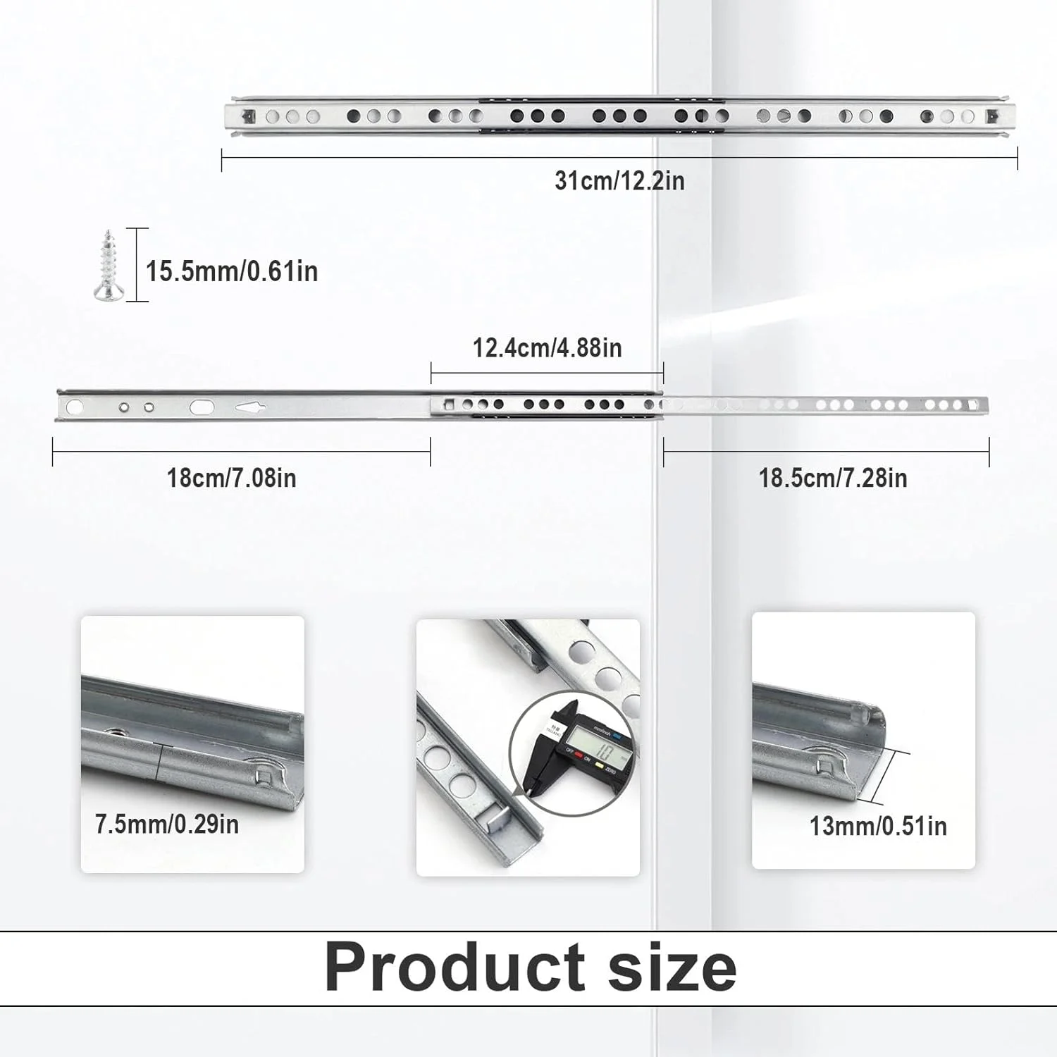 ریل کشو LINTRA، 2 جفت (4 عدد) شیار 17 میلی متری، ریل های کشویی 310 میلی متر تا 490 میلی متر با توپ های فولادی جامد داخلی برای آشپزخانه، اتاق خواب، دفتر