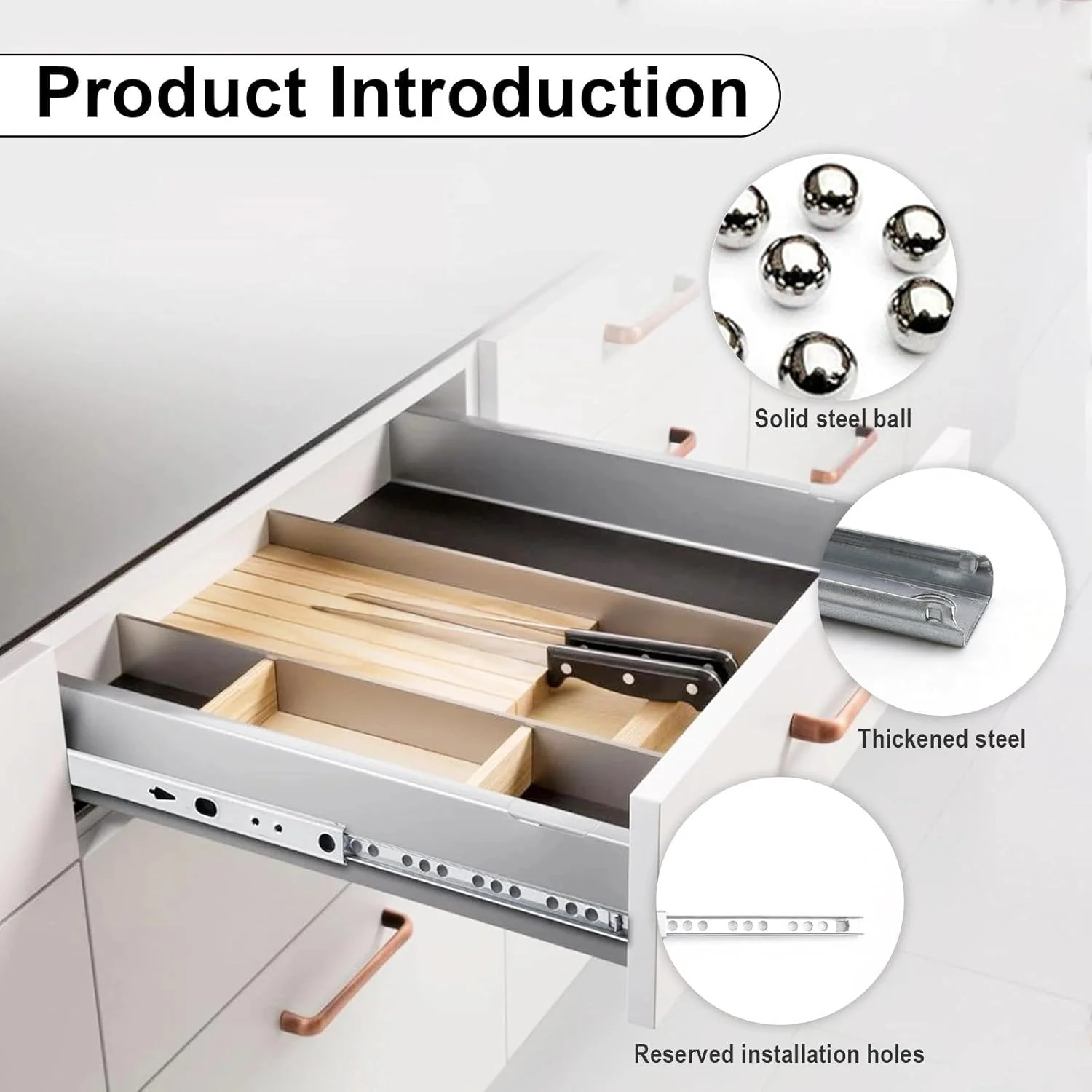 ریل کشو LINTRA، 2 جفت (4 عدد) شیار 17 میلی متری، ریل های کشویی 310 میلی متر تا 490 میلی متر با توپ های فولادی جامد داخلی برای آشپزخانه، اتاق خواب، دفتر