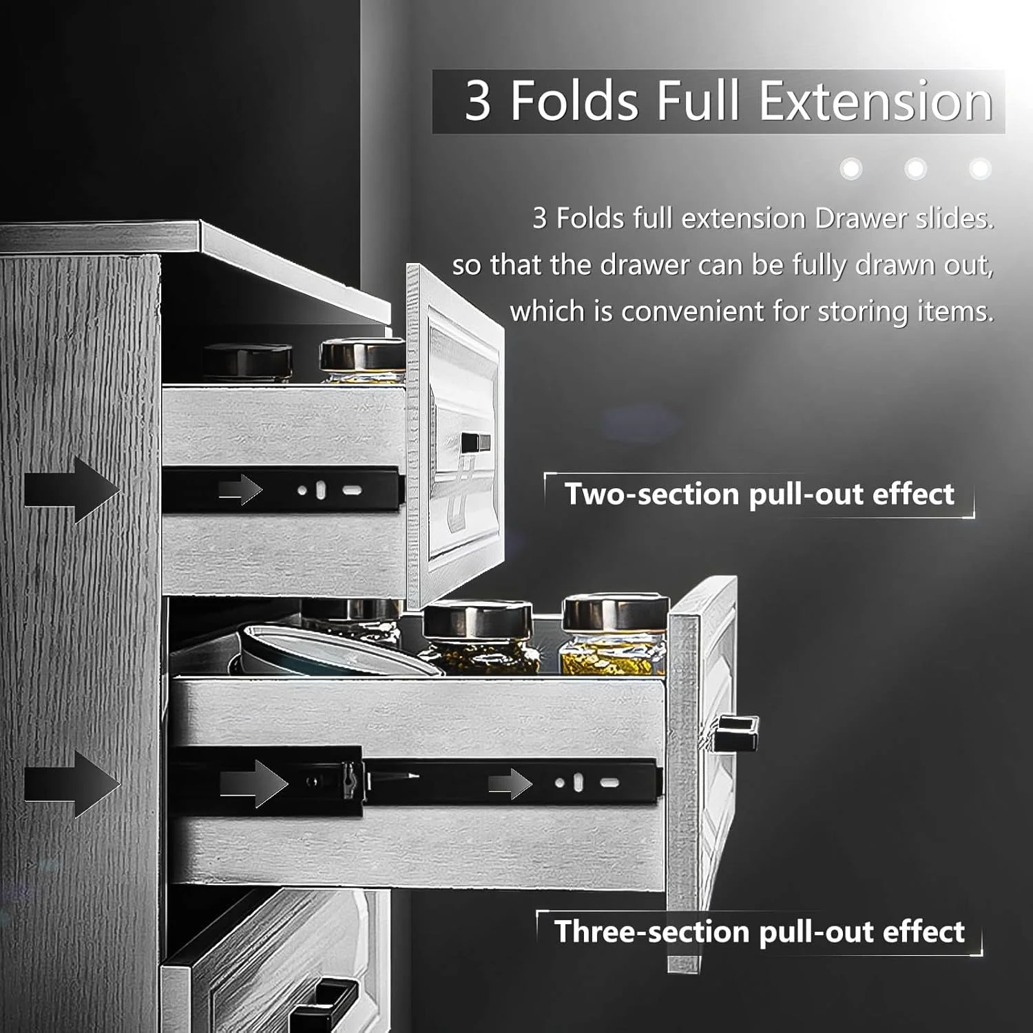 LBOYLOVE® یک جفت ریل کشو تلسکوپی آرام بند، 25 سانتیمتری، سه تکه، استیل ضد زنگ ضخیم تر، تحمل وزن 45 کیلوگرم