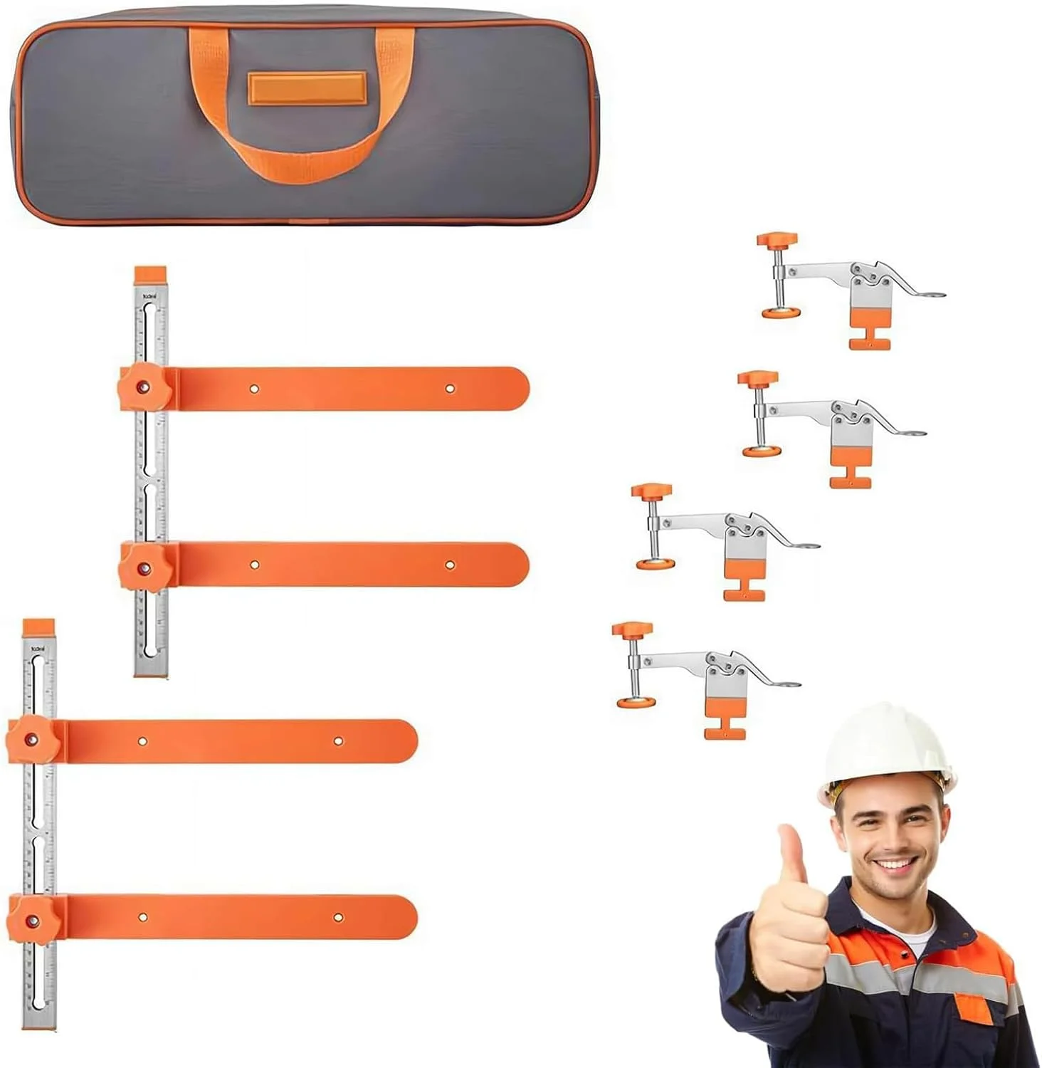 کیت جیگ نصب ریل کشو، جیگ سخت افزار کابینت قابل تنظیم با گیره ضامن دار و بازوی مغناطیسی، ابزار جیگ ریل کشو برای نصب سریع و دقیق کابینت و کشو (2 عدد)