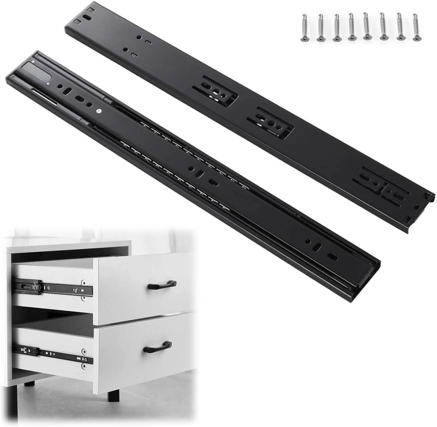 ریل کشویی کابینت آشپزخانه با مکانیزم آرام بند و باز شدن کامل، 250، 300، 350، 400، 450، 500، 550 میلی متر، ریل ساچمه ای فلزی فولادی جامد، رنگی