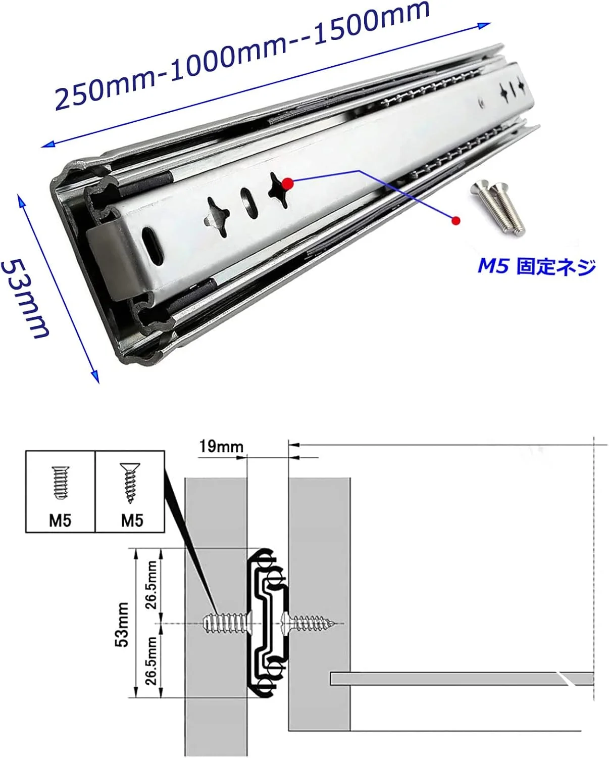 ریل کشویی فوق سنگین صنعتی 300 تا 1200 میلی متر - یک جفت ریل کشویی فلزی فولادی با بلبرینگ، حرکت نرم و روان، برای قفسه کالا، کمپر، ریل کشویی کابینت های سنگین (2 عدد 56 اینچ (1400 میلی متر))
