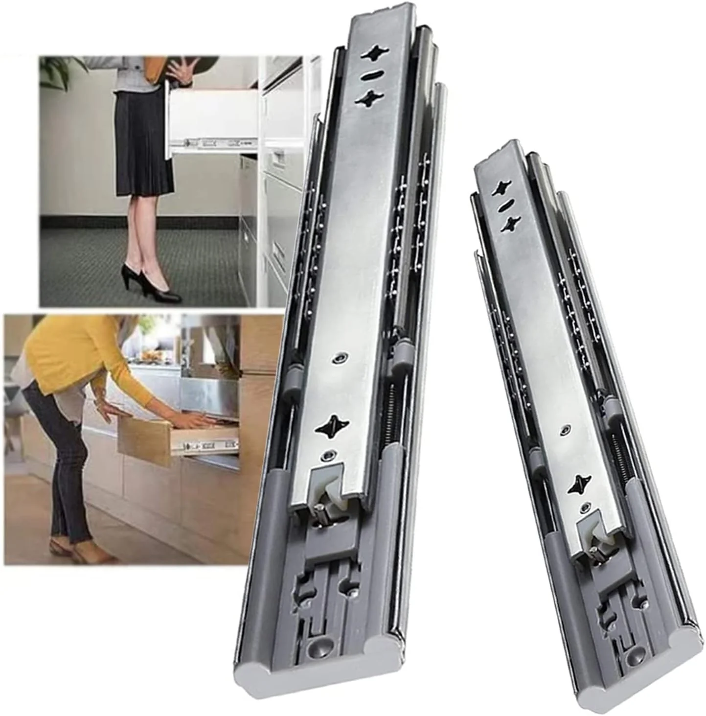 ریل کشویی سنگین نرم بسته شو 300 550 800 میلی متر - 3 بخش تلسکوپی - نصب جانبی - ریل راهنمای کشو کابینت بلبرینگ - کیت تعمیر کشو (2 عدد 12 اینچ (300 میلی متر))