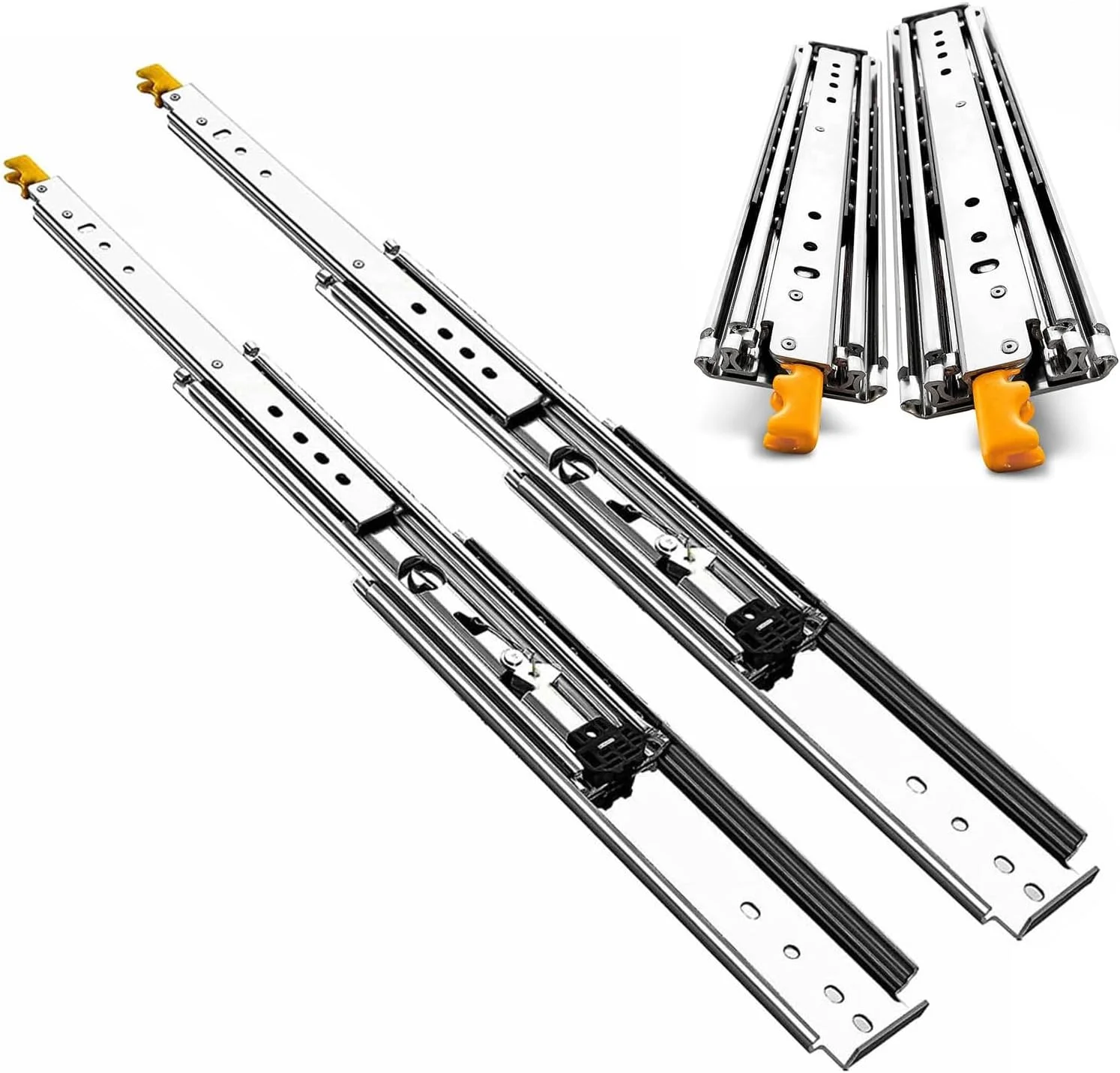 یک جفت ریل کشو سنگین، ریل کشو صنعتی قفل دار، ریل کشو با بلبرینگ با نصب جانبی و باز شدن کامل 40 تا 80 اینچ (1050 میلی متر (42 اینچ))