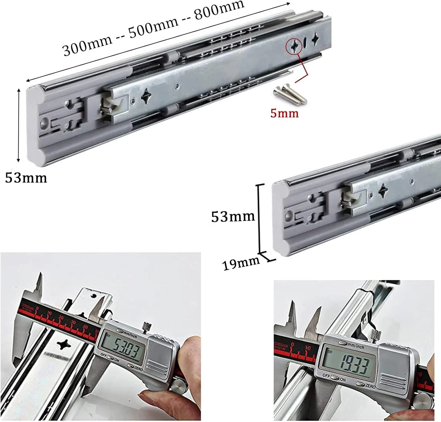 ریل کشویی سنگین نرم بسته شو 300 550 800 میلی متر - 3 بخش تلسکوپی - نصب جانبی - ریل راهنمای کشو کابینت بلبرینگ - کیت تعمیر کشو (2 عدد 12 اینچ (300 میلی متر))