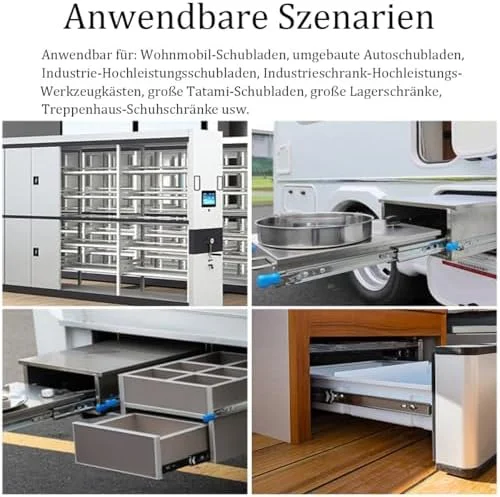 ریل کشویی کابینت ویترینی، ریل کشو صنعتی سنگین 250-1450 میلی متر بازشوندگی کامل ظرفیت بار 120 کیلوگرم قفل شو 2 جفت (4 عدد) - سیستم ریل کشویی روان