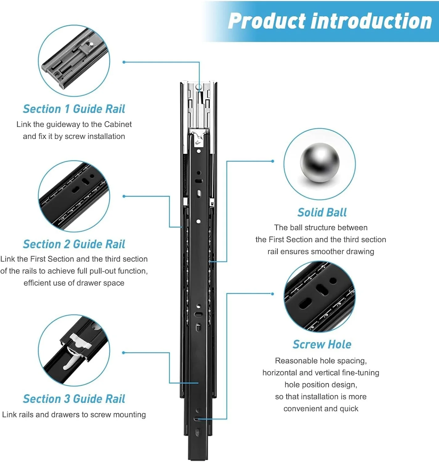 ریل کشو سنگین وزن با مکانیزم آرام بند 35 سانتی‌متری - ریل‌های بلبرینگی سه تکه با باز شدن کامل، مناسب برای آشپزخانه/کارگاه/اداره (یک جفت، طراحی کاهش صدا)