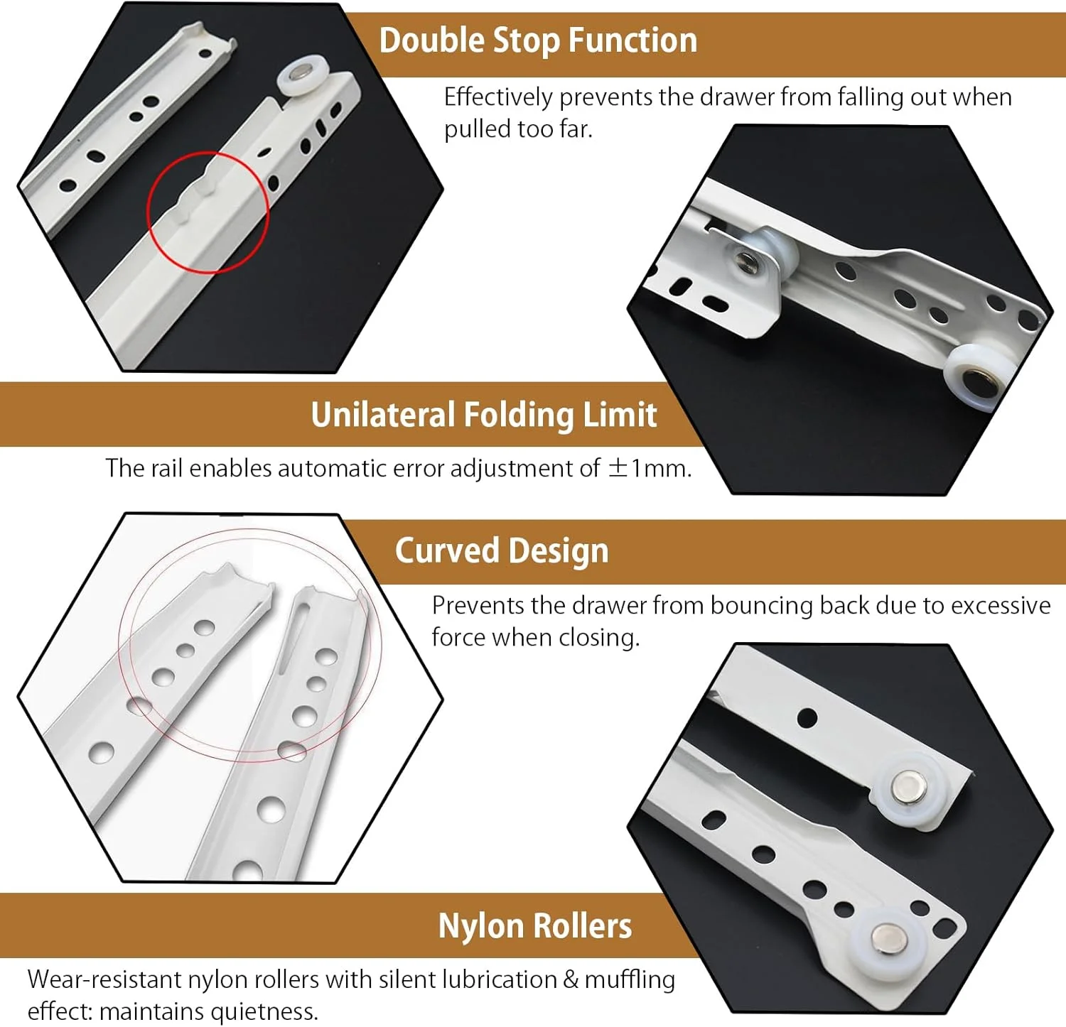 ریل کشو آرام بند 22 اینچی Hodyludy، یک جفت ریل کشویی سنگین برای نصب از کنار/زیر، مناسب برای کابینت، تعویض ریل کشو کمد، سفید