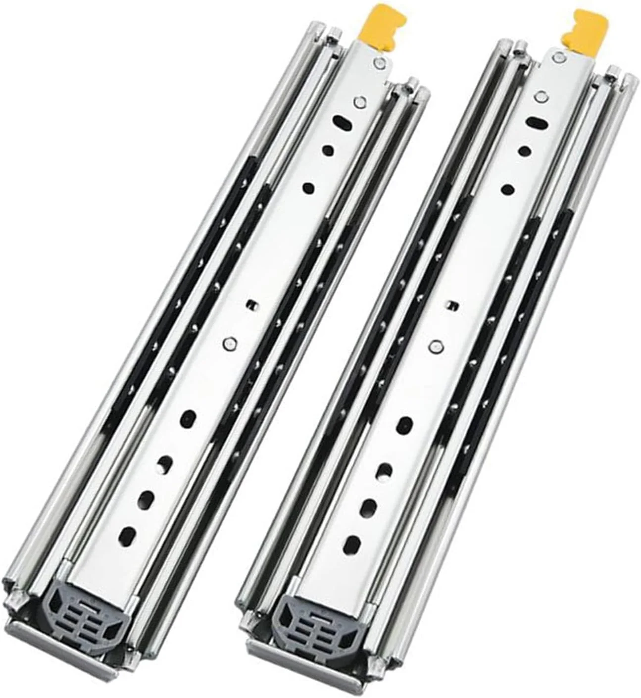 ریل کشویی صنعتی قفل‌دار، ریل کشویی بلبرینگ دار نصب جانبی 100 تا 200 سانتی‌متری، ریل کشویی سه قسمتی با باز شدن کامل، ظرفیت 220 کیلوگرم، نصب جانبی یک جفت (130 سانتی‌متر)