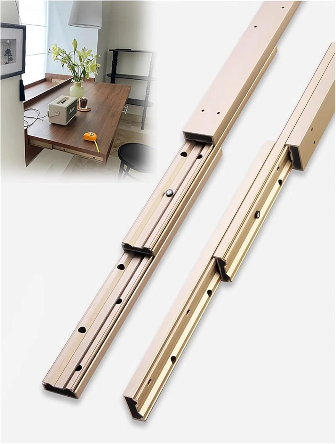 ریل تلسکوپی کشویی سنگین برای پنجره های خلیجی، میز کار، پیشخوان، جزیره آشپزخانه، لوازم جانبی سخت افزاری (اندازه پیشخوان 550mm-حالت باز شده 1100mm)