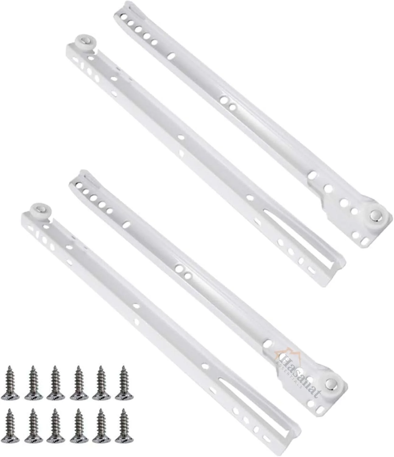 ریل های کابینت چرخ دار حسنات Essentials - اسلایدهای مسیر کشو برای میزها، کابینت های لباس و واحدهای ذخیره سازی (سفید) (16 اینچ)