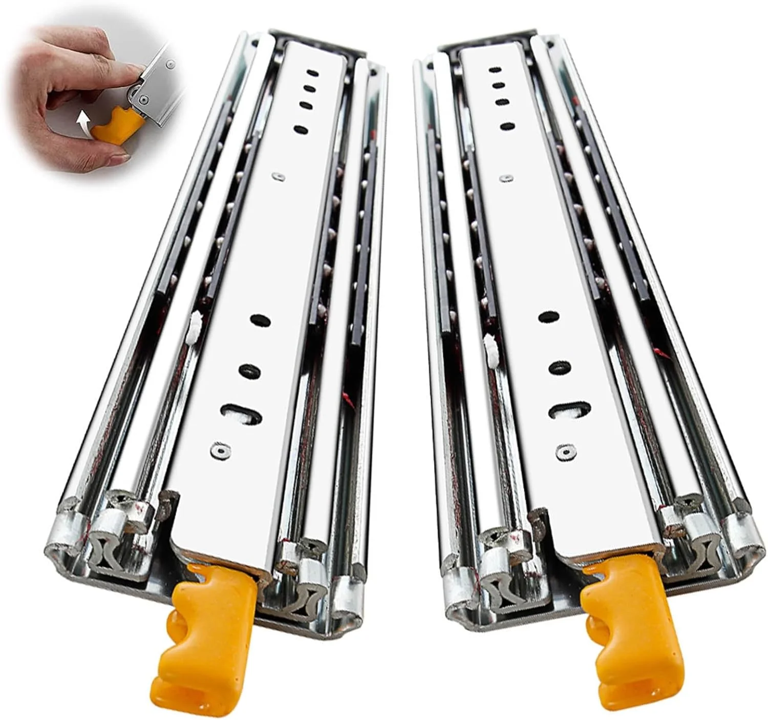 ریل کشو سنگین صنعتی، ریل کشو سه تایی با باز شدن کامل، ریل کشو نصب جانبی با بلبرینگ قفل دار، سایزهای 40 44 48 50 52 56 58 60 64 68 72 76 80 اینچ (76 اینچ (190 سانتی متر))