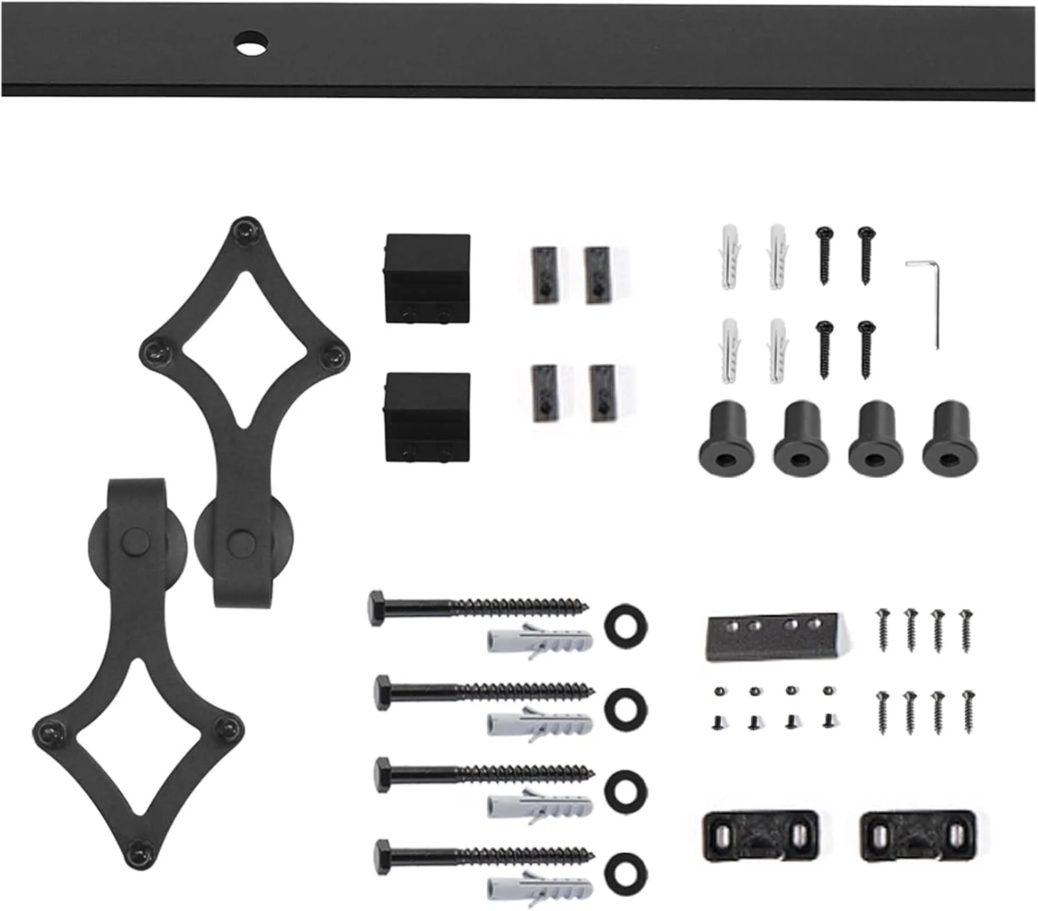 کیت سخت افزاری درب انبار، مناسب برای درب های کشویی کابینت مینی 24 تا 84 اینچی، غلتک های الماسی شکل مشکی برای ریل آویز تک/دوبل (درب تکی 30 اینچی) کیت سخت افزاری درب انبار، مناسب برای درب های کشویی کابینت مینی 24 تا 84 اینچی، غلتک های الماسی شکل مشکی برای ریل آویز تک/دوبل (درب تکی 30 اینچی)